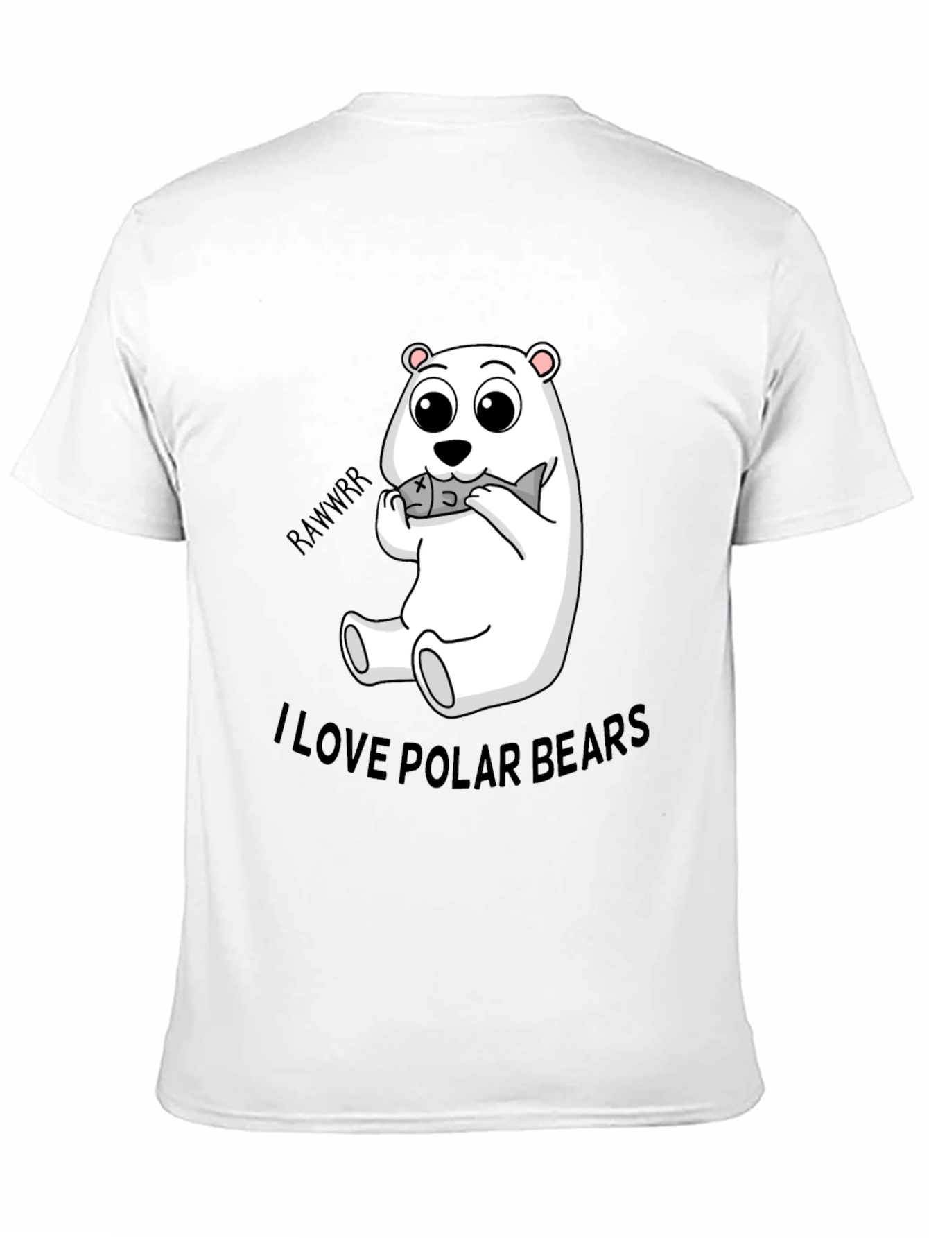 Black Cute Polar Bear Eating Fish Black T-Shirt view 11