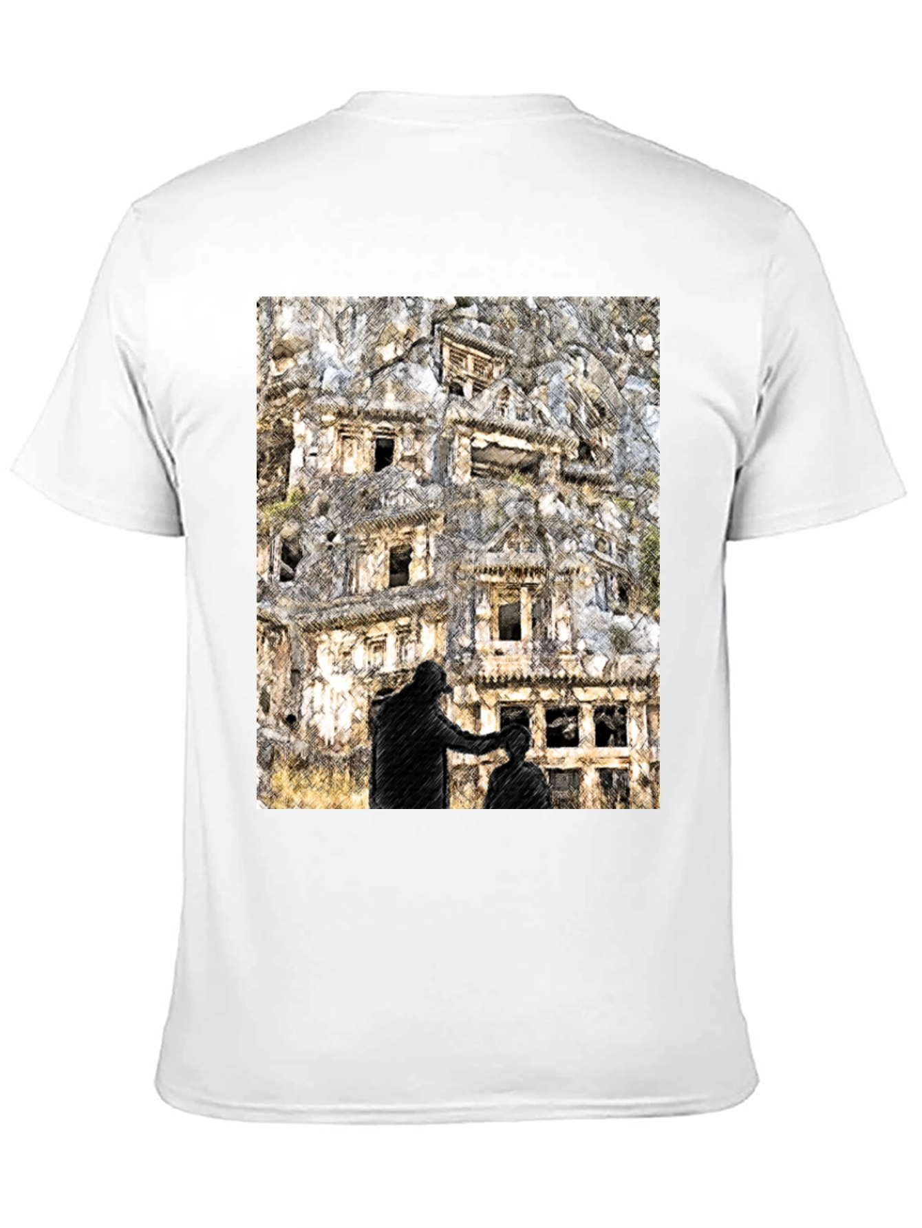 Black Urban Sketch Tee: Barber Shop Graphic Print view 11