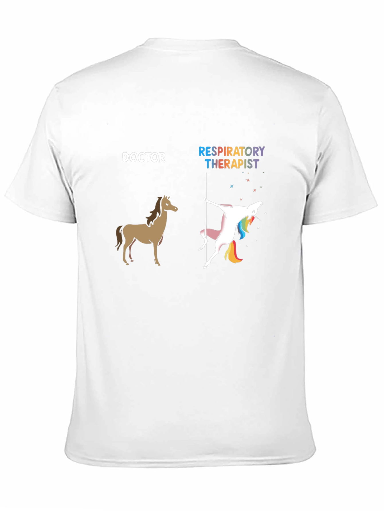 Black Doctor Horse vs. Respiratory Therapist Unicorn Graphic Tee view 11