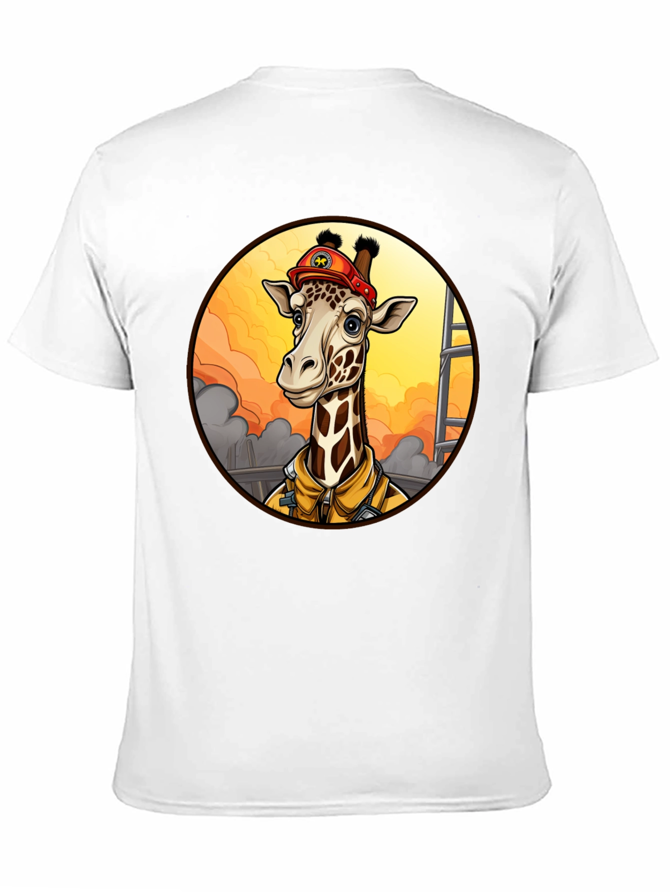 Black Giraffe Firefighter T-Shirt - Unique Cartoon Design view 11