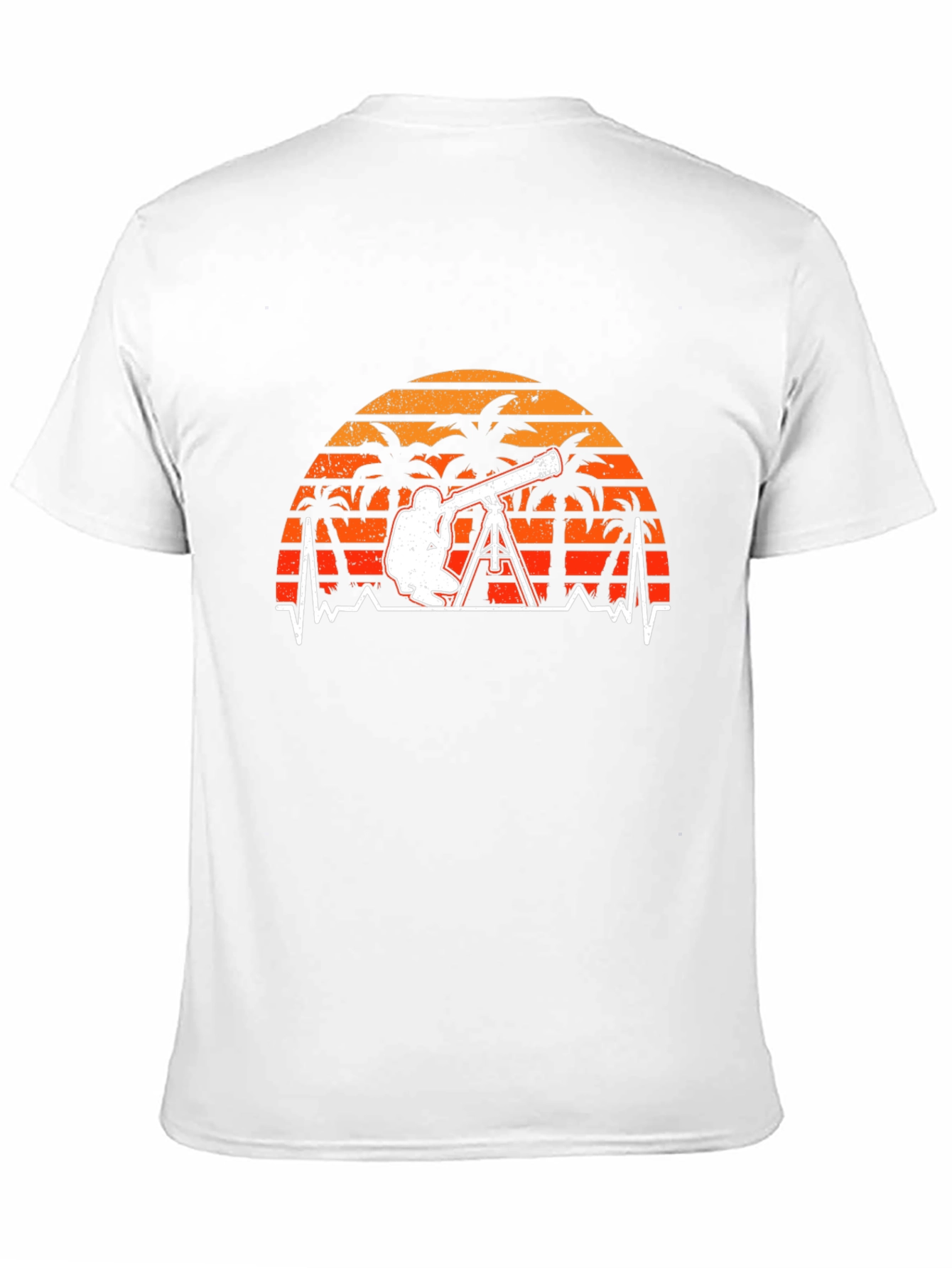 Black Astronomy T-Shirt: Telescope Heartbeat Sunset Design view 11