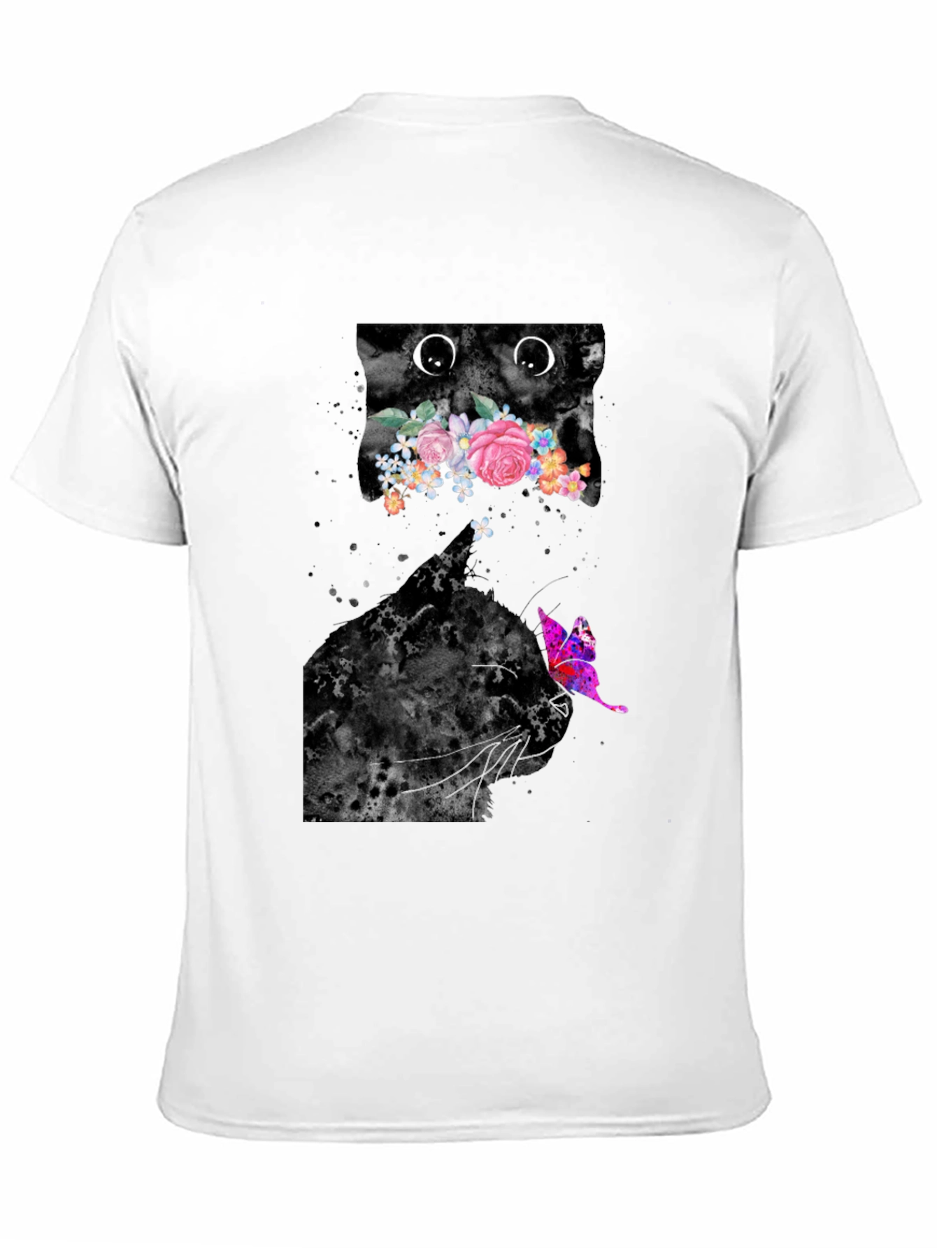 Black Floral Cat Graphic Tee - Trendy Men's Black T-Shirt view 11