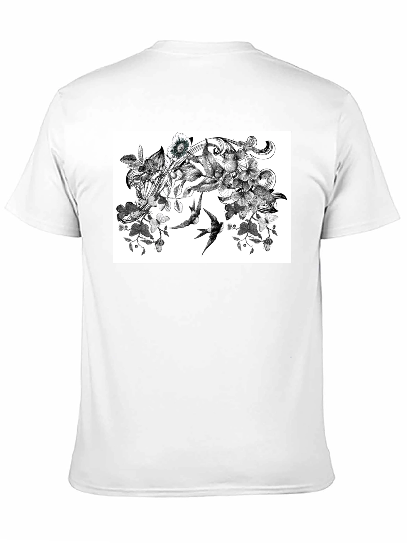 Black Botanical Swallow T-Shirt - Artistic Black Tee view 11