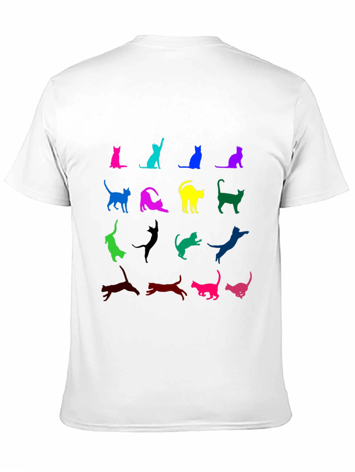 Black Colorful Cat Silhouette T-Shirt view 11