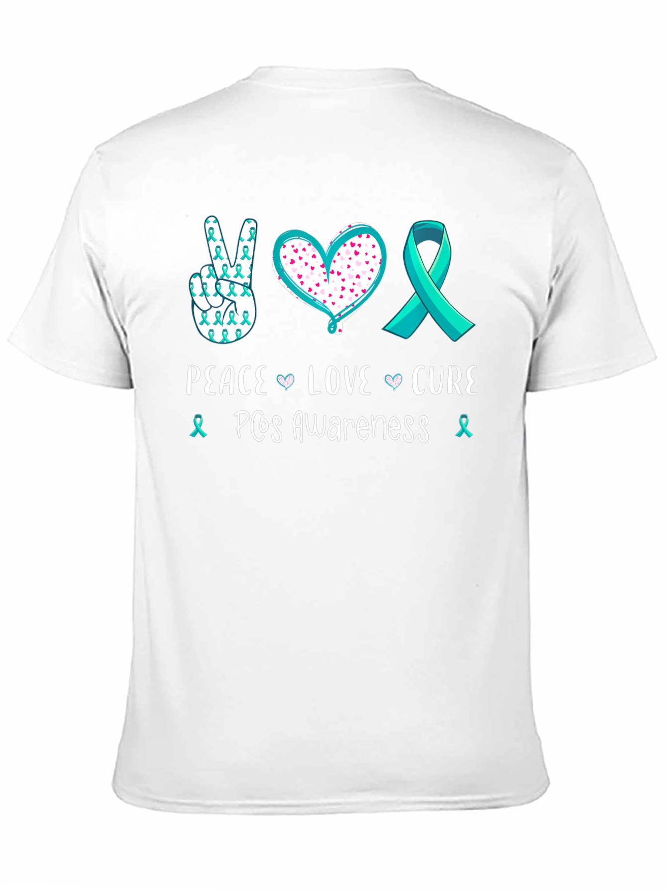 Black PCOS Awareness Peace Love Cure T-Shirt view 11