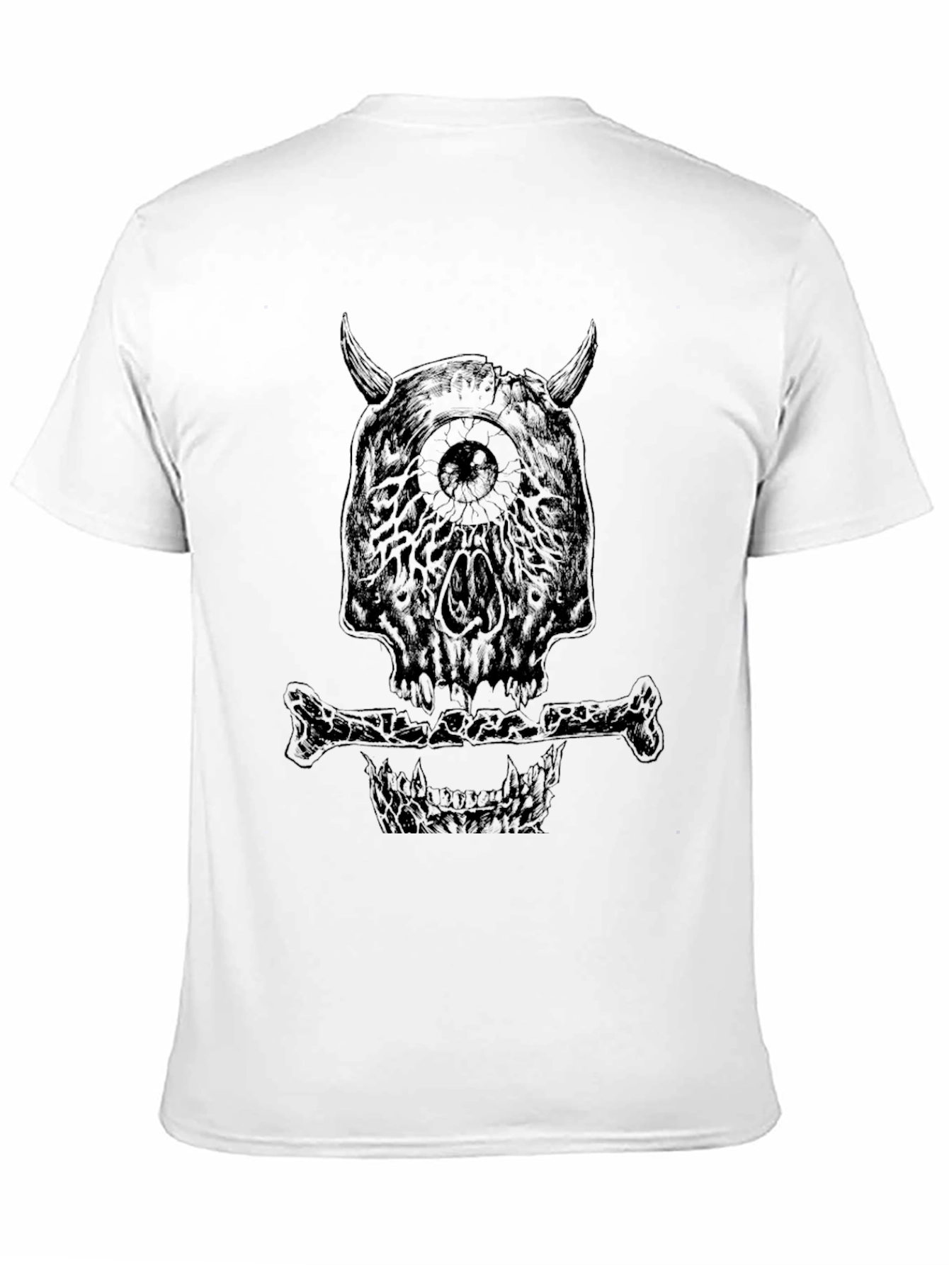 Black Monster Skull Graphic Tee - Black Crew Neck T-Shirt view 11