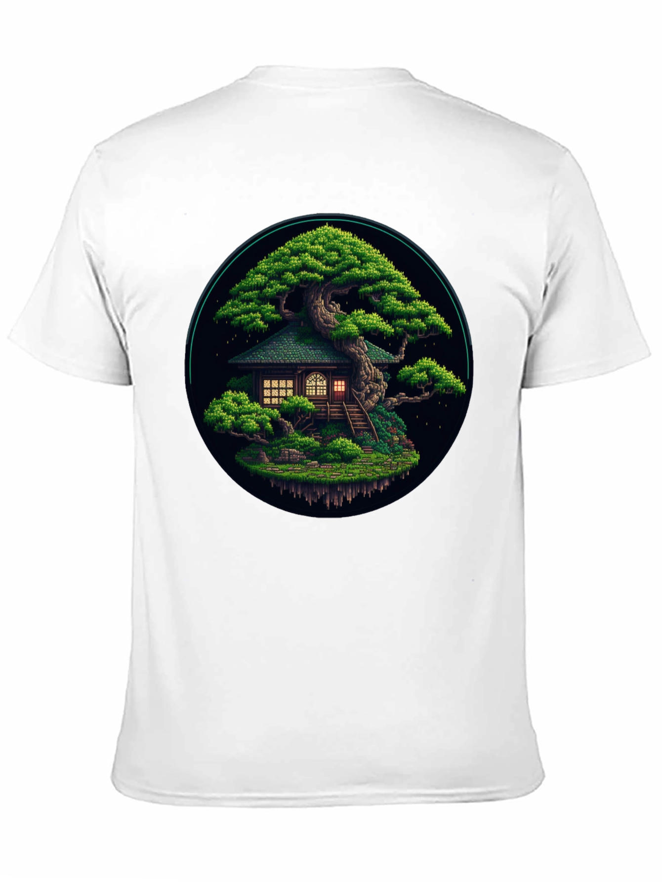 Black Pixel Art Bonsai Tree House Black T-Shirt view 11