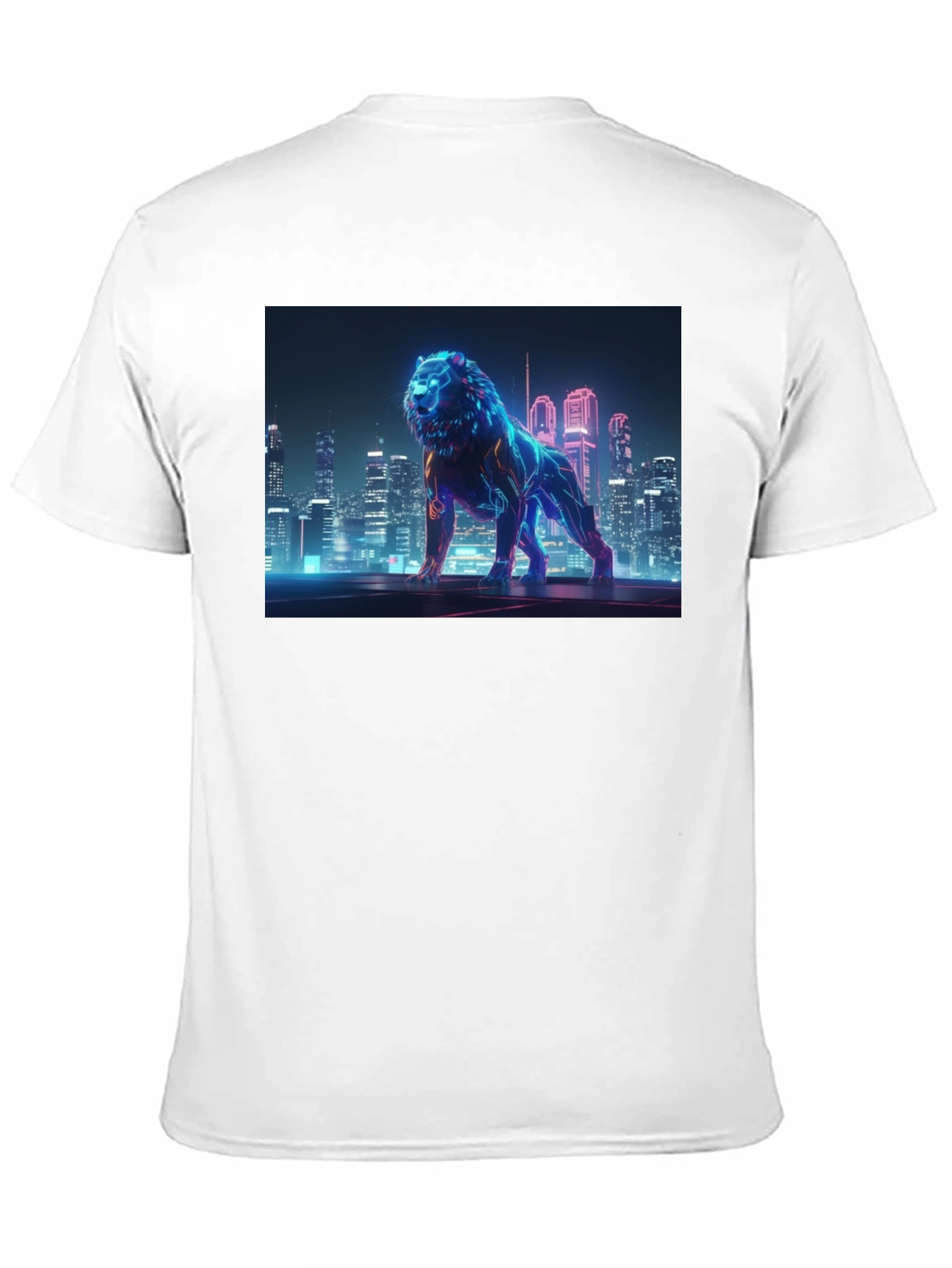Black Neon Lion Cityscape Graphic Black Tee view 11