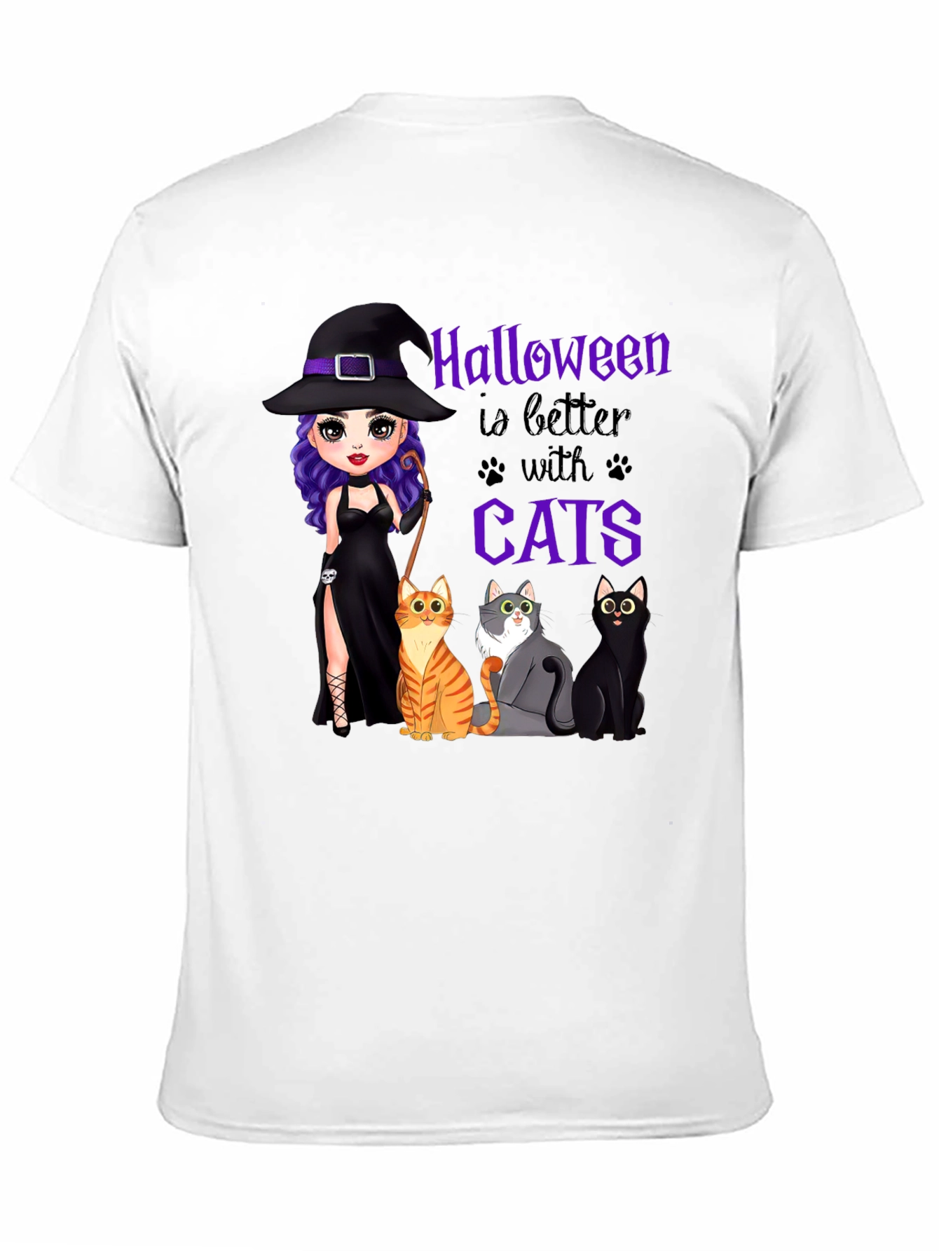Black Halloween Witch and Cats T-Shirt view 11