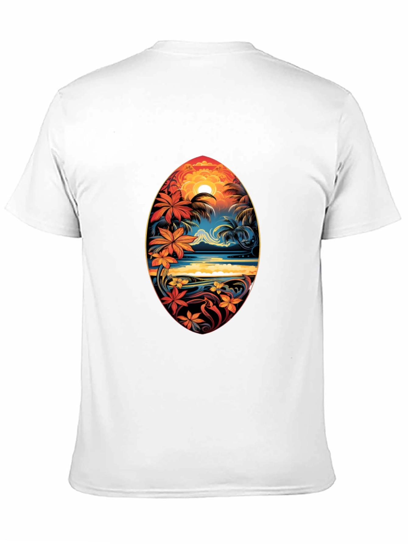 Black Tropical Island Surfboard Design Black T-Shirt view 11