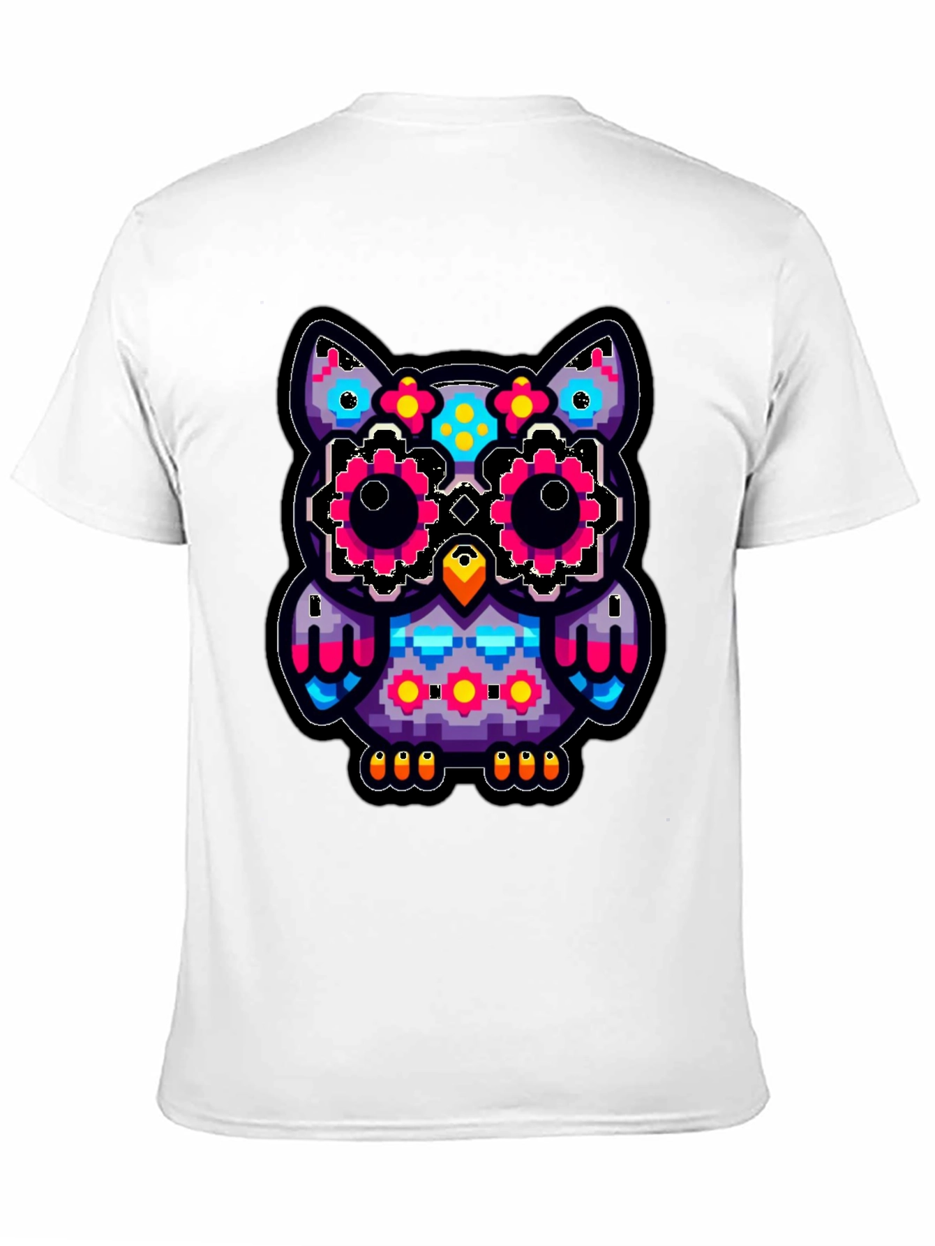 Black Pixel Owl T-Shirt - Colorful Graphic Tee view 11