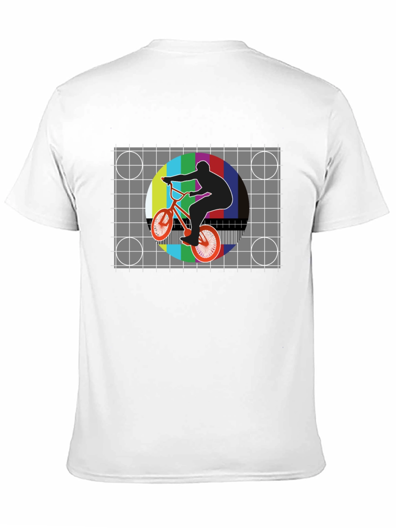 Black Retro BMX Rider Tee - Vintage Test Pattern Graphic view 11