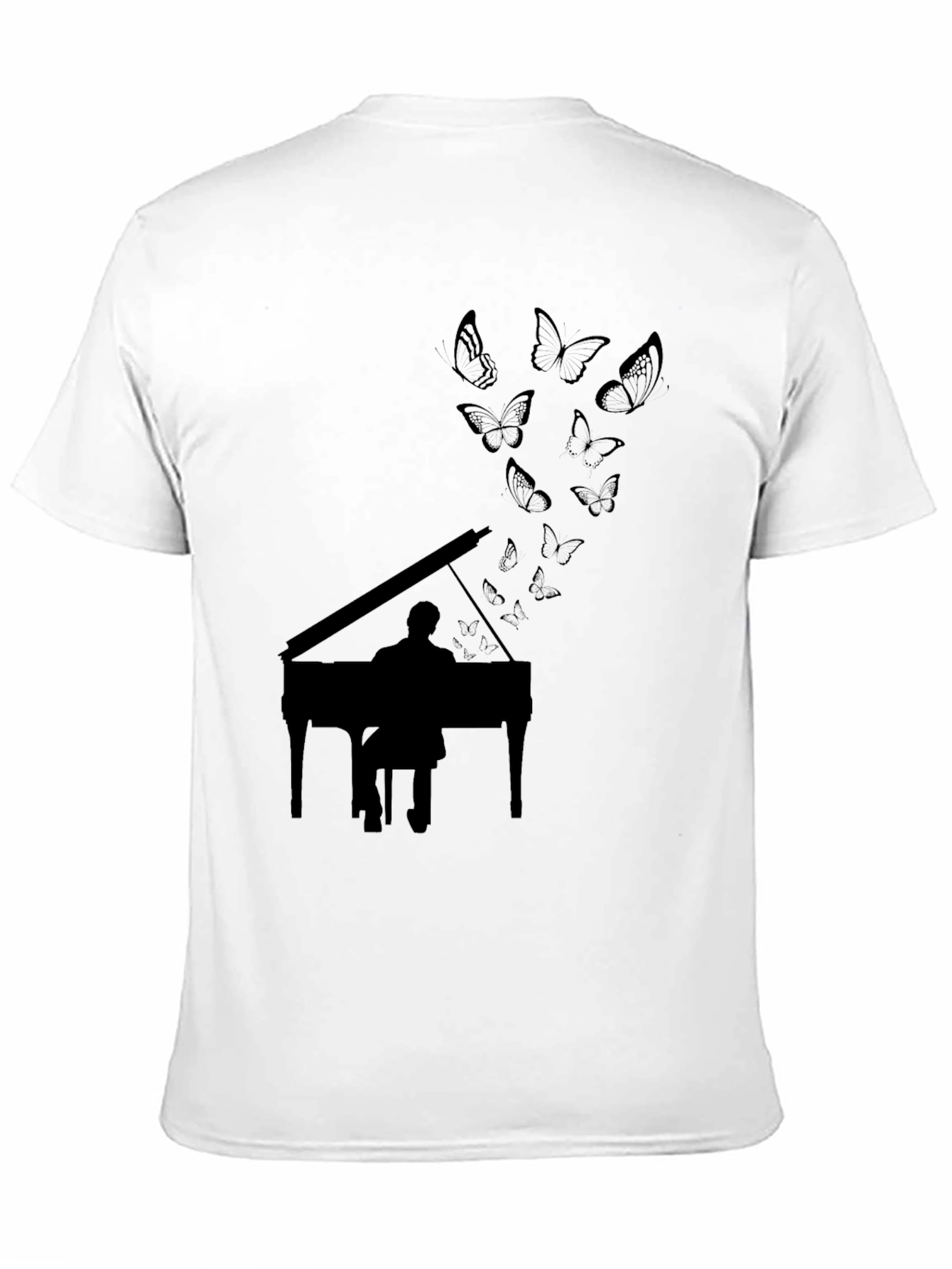Black Piano Butterfly Black T-Shirt view 11