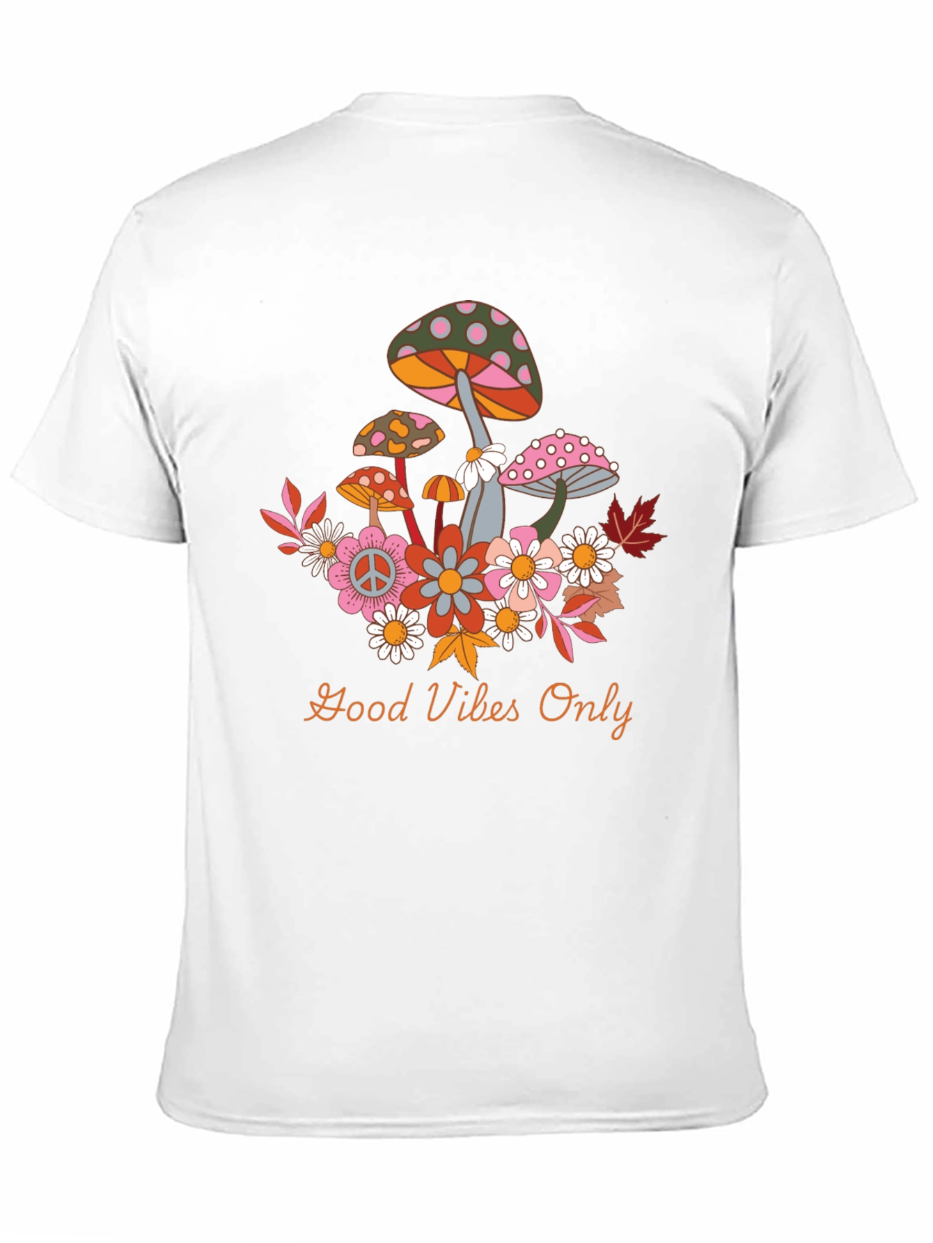 Black Groovy Mushroom & Flower Graphic Tee - Good Vibes Only! view 11