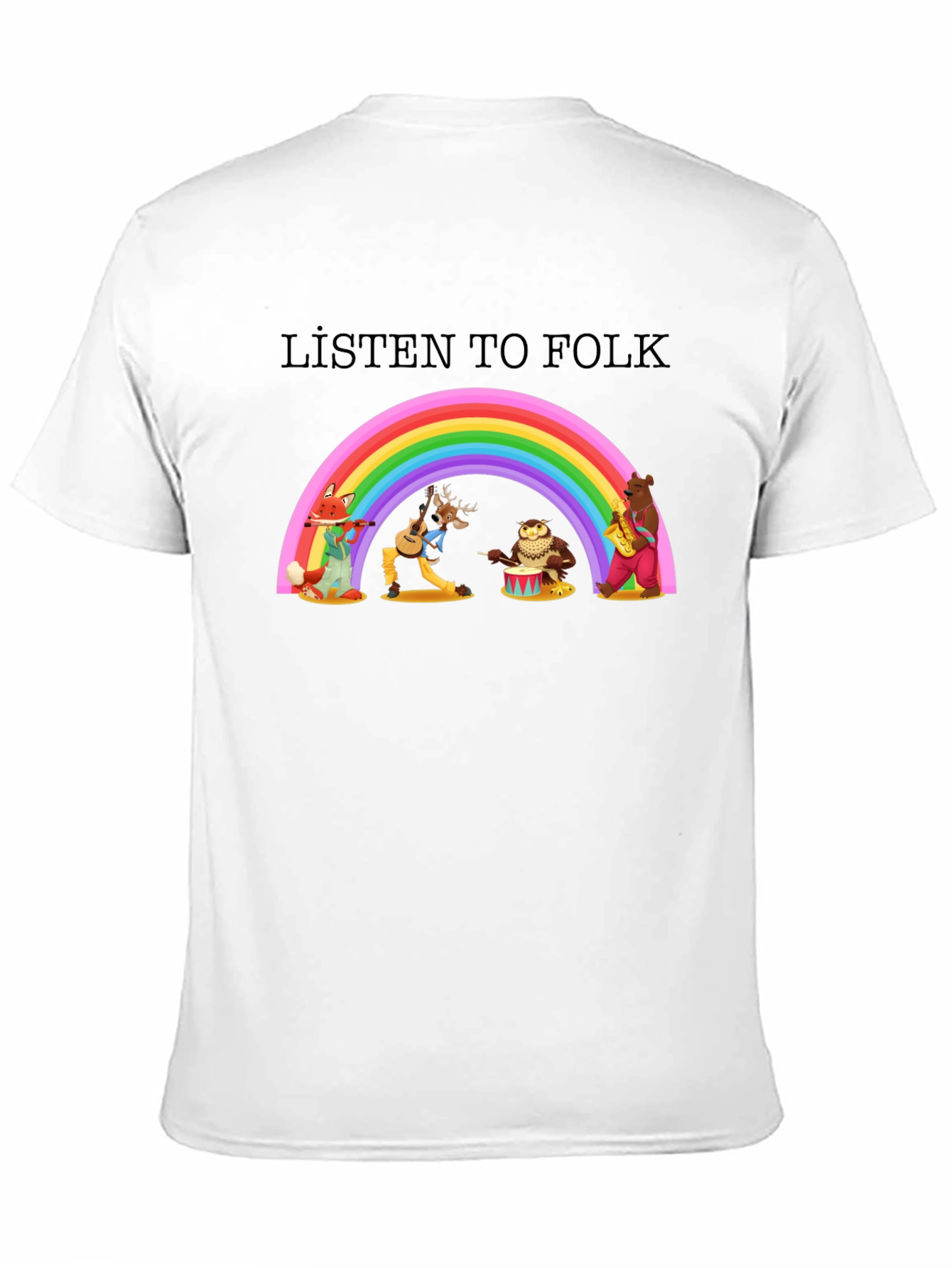 Black Listen to Folk Rainbow T-Shirt view 11