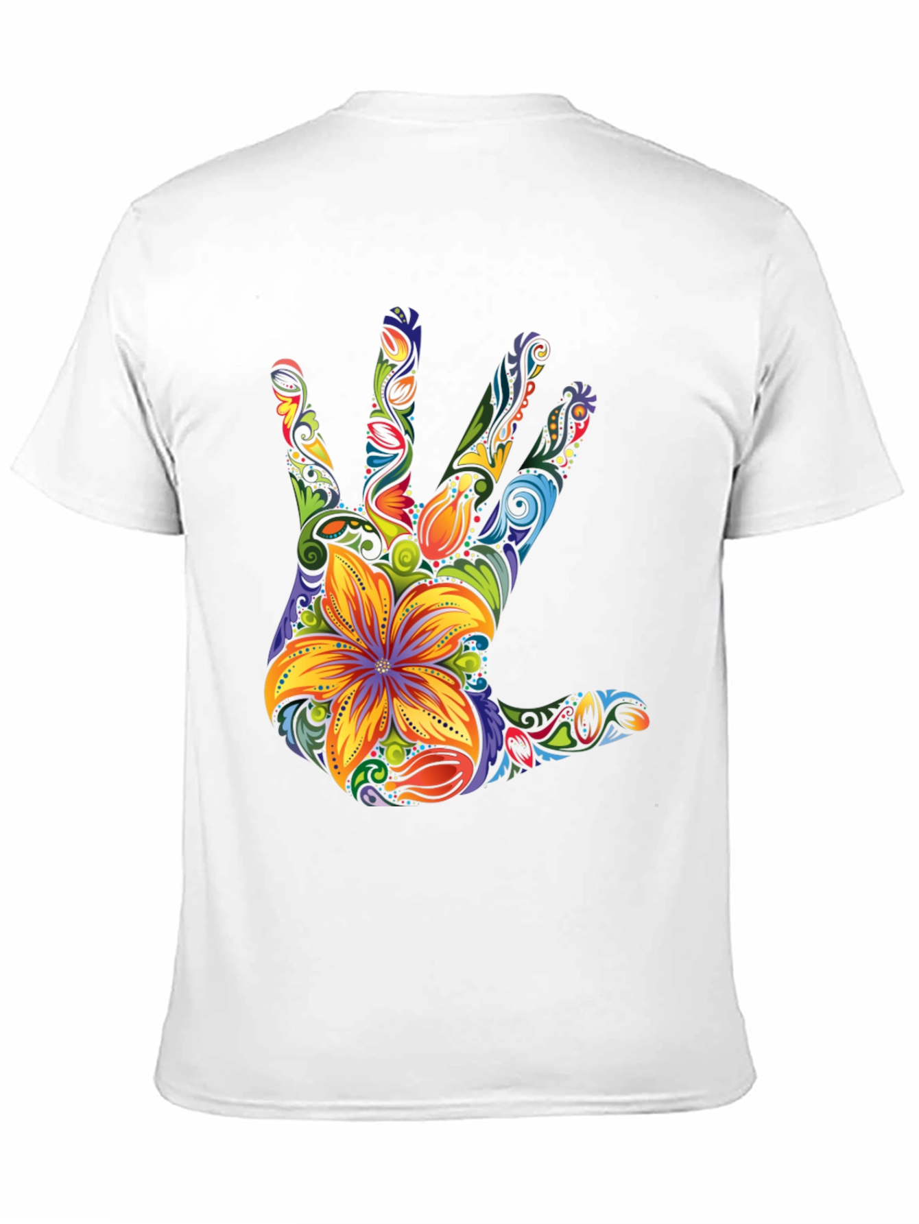 Black Floral Hand Print Black T-Shirt view 11
