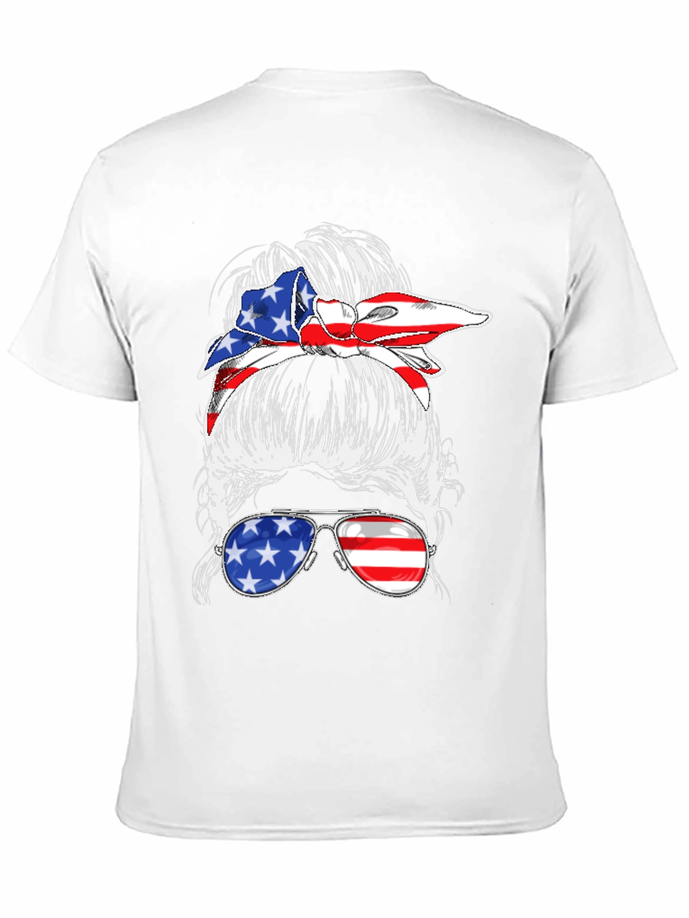 Black Messy Bun American Flag T-Shirt view 11