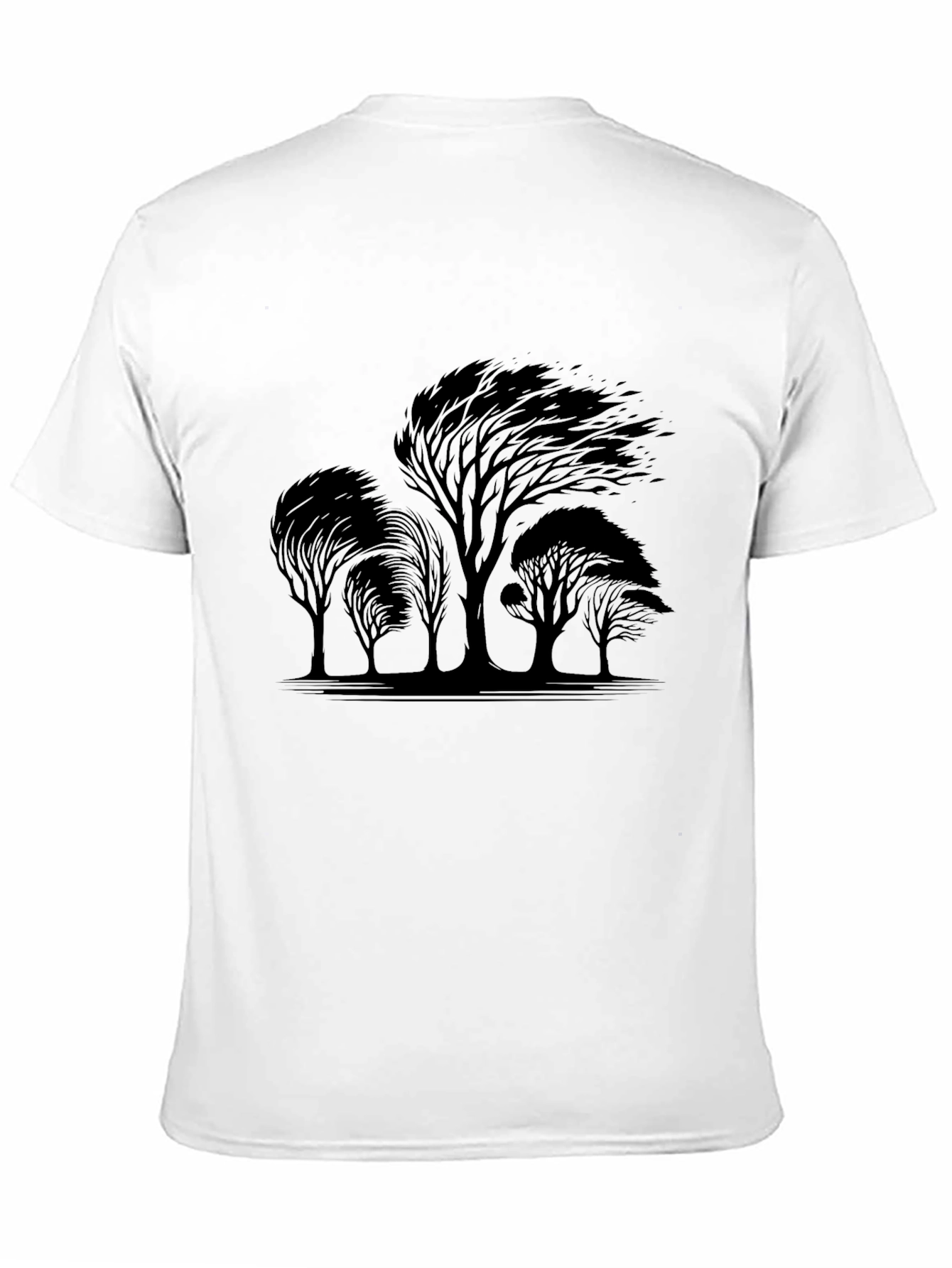 Black Men's Black T-Shirt with Windblown Trees Graphic view 11