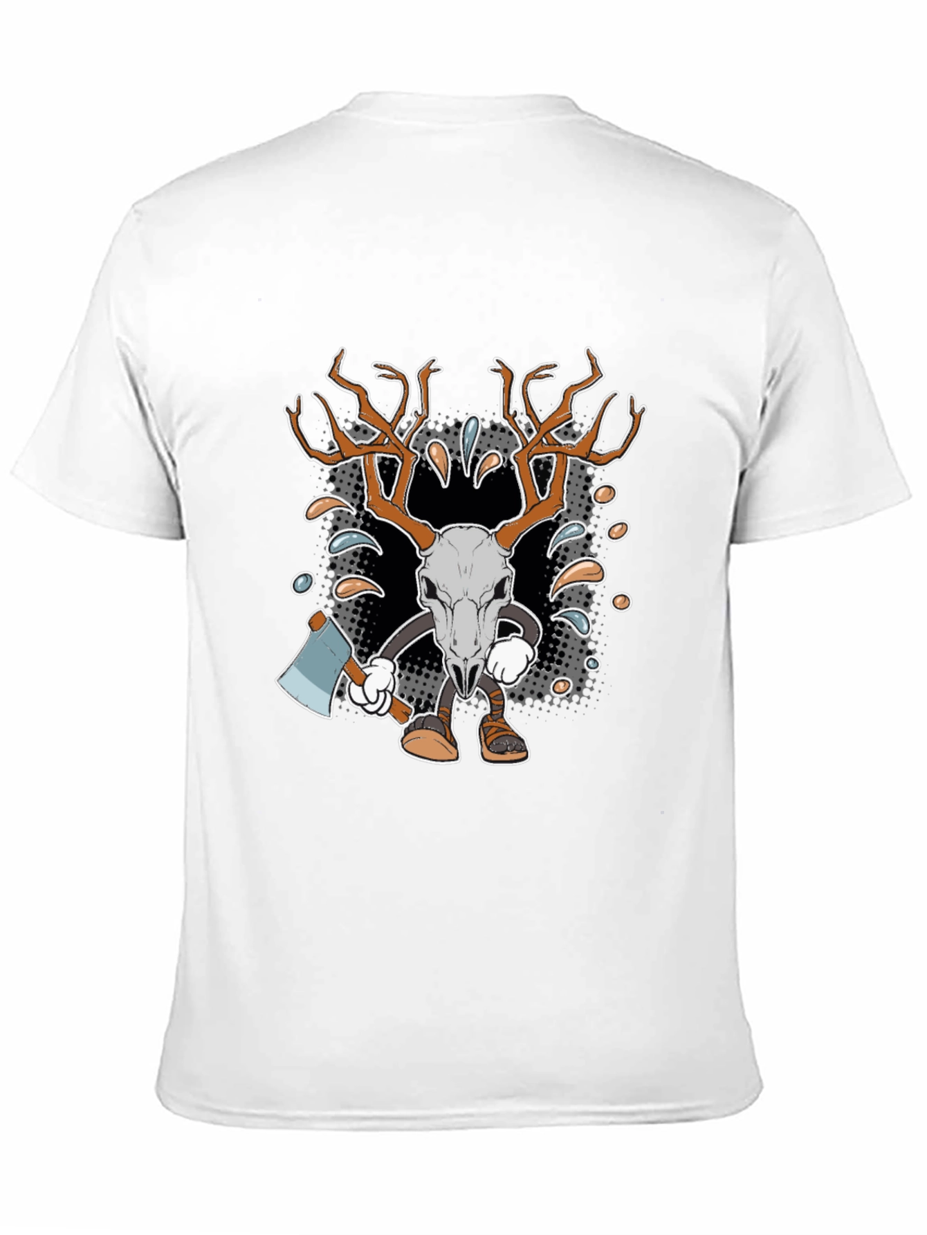 Black Cartoon Deer Skull Axe T-Shirt view 11