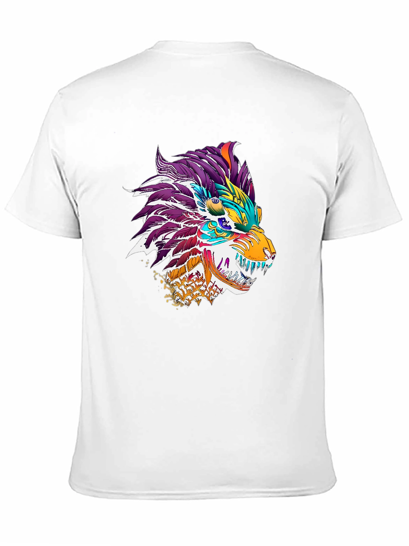 Black Colorful Dragon Wolf Graphic Tee - Black view 11