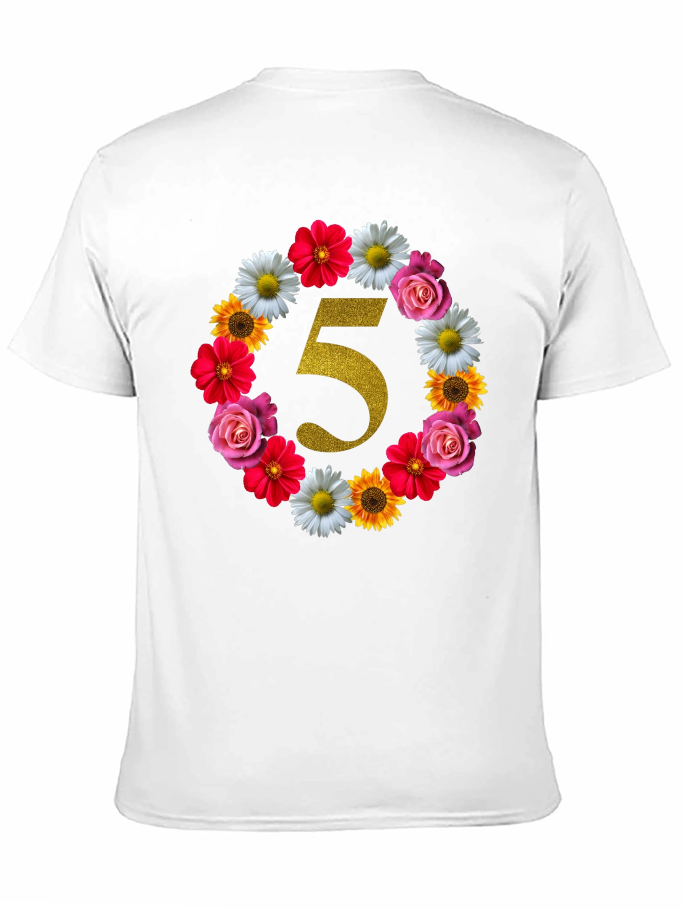 Black Floral Number 5 Birthday T-Shirt view 11