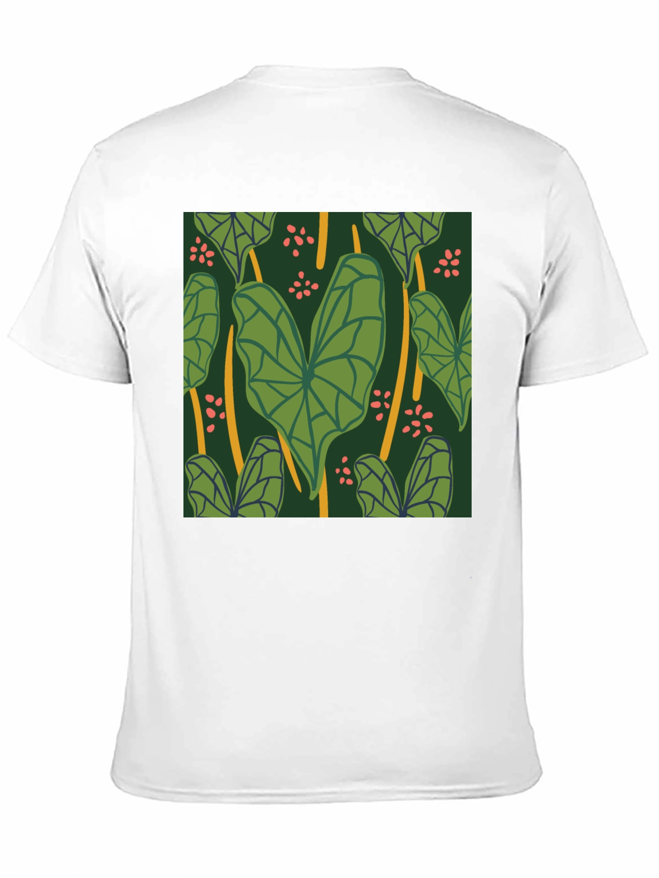 Black Tropical Leaf Pattern Black T-Shirt view 11