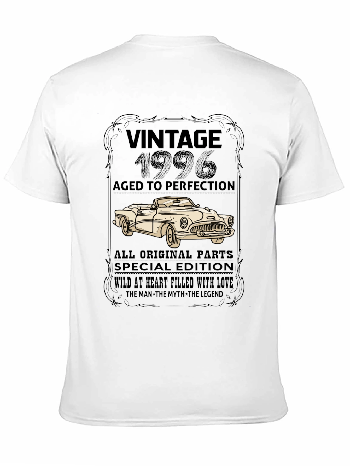 Black Vintage 1996 T-Shirt - Aged to Perfection, Classic Car Design view 11