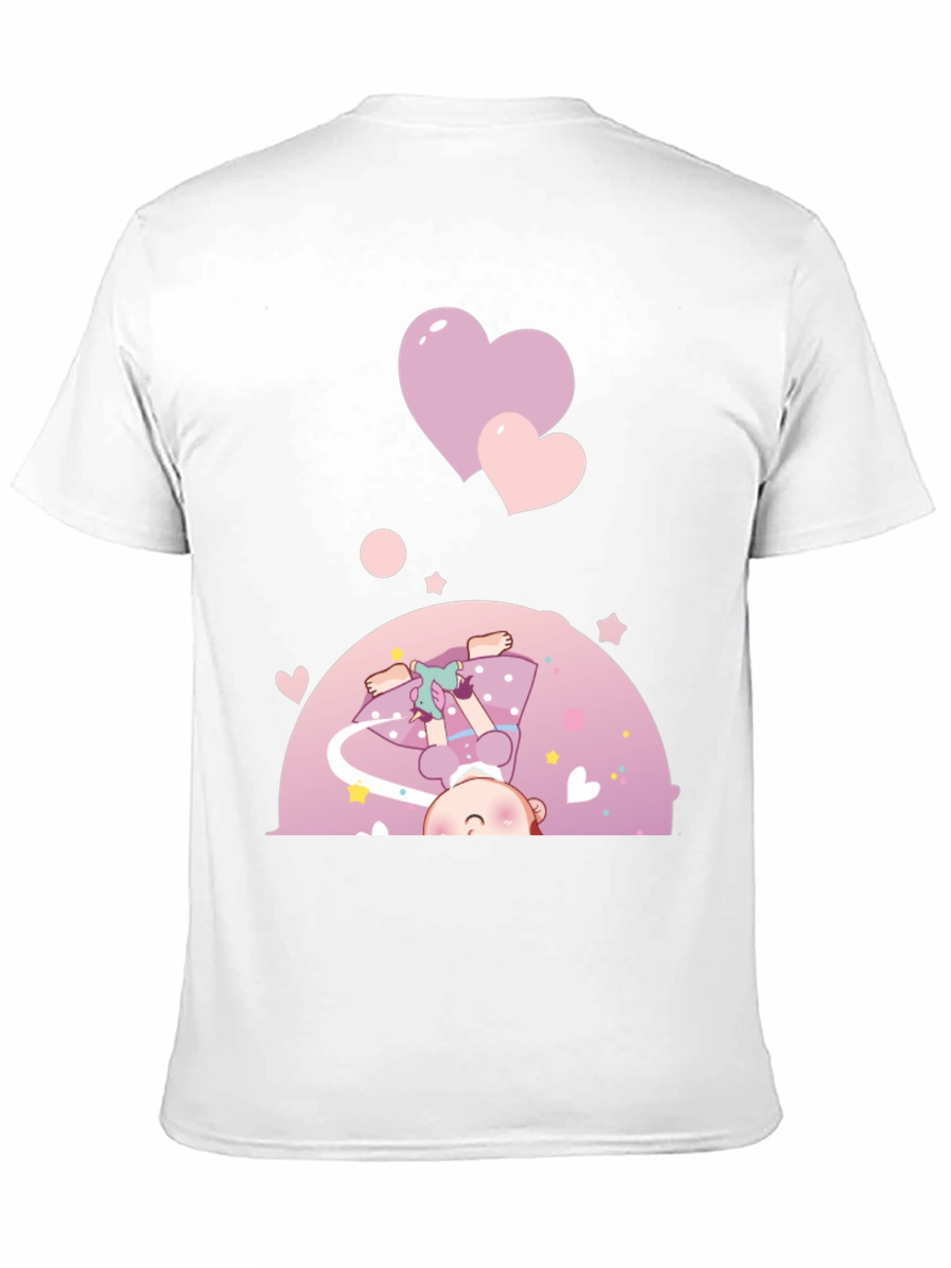 Black Cute Cartoon Girl with Hearts Black T-Shirt view 11
