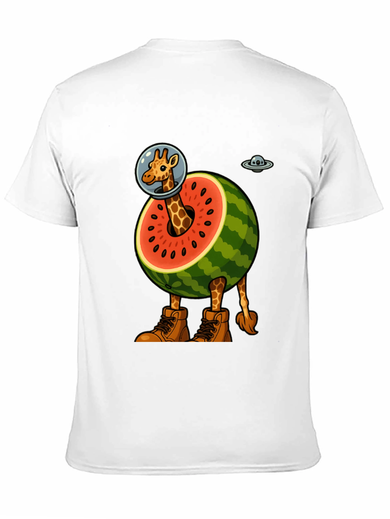 Black Giraffe Astronaut Watermelon T-Shirt view 11