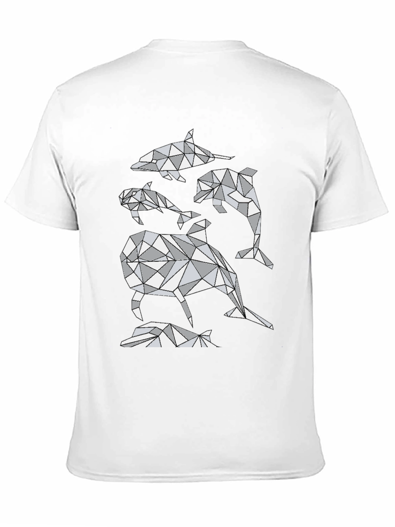 Black Geometric Dolphin T-Shirt - Abstract Marine Life Design view 11