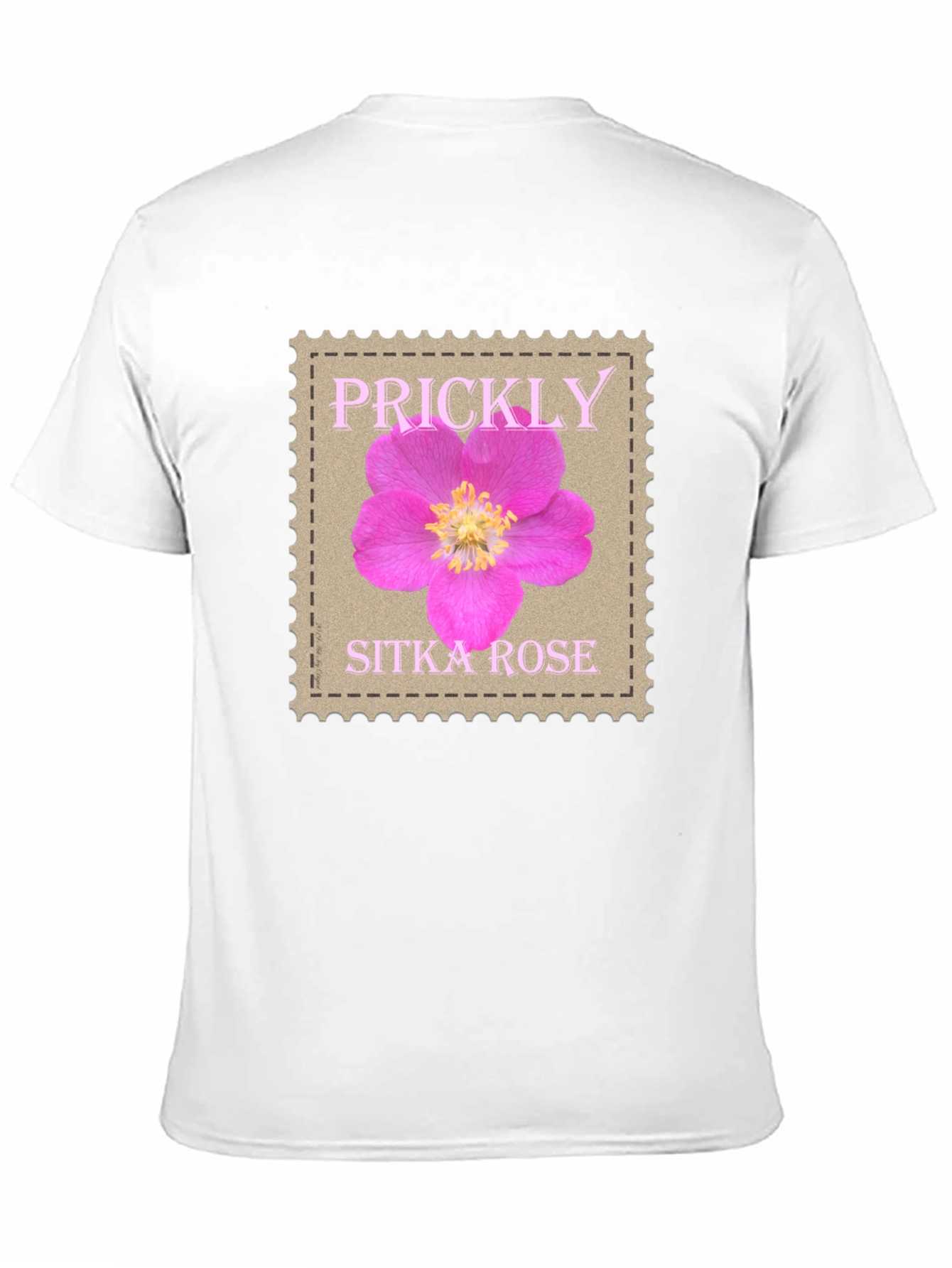 Black Prickly Sitka Rose Stamp Style T-Shirt view 11