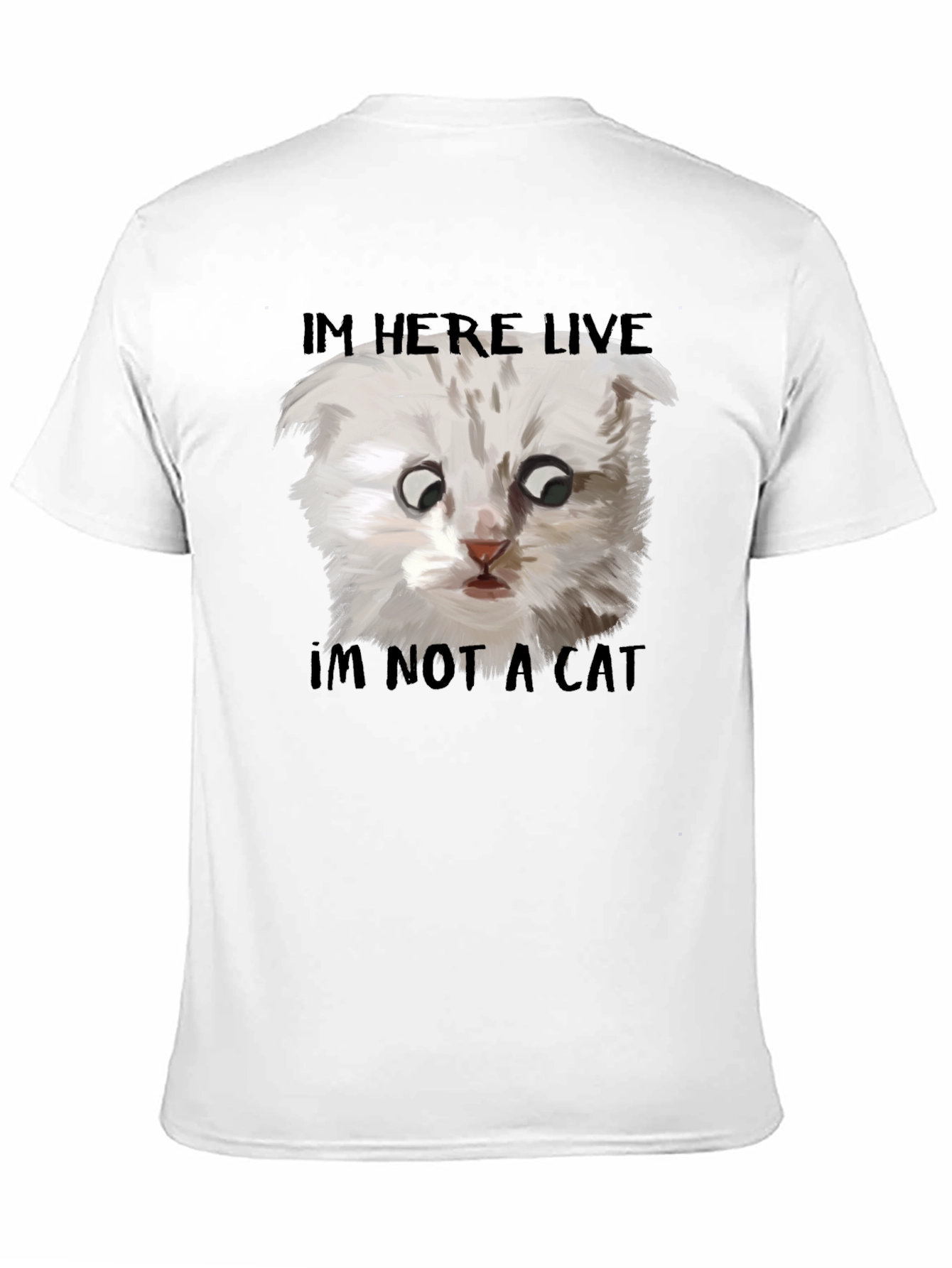 Black I'm Here Live, I'm Not A Cat T-Shirt view 11