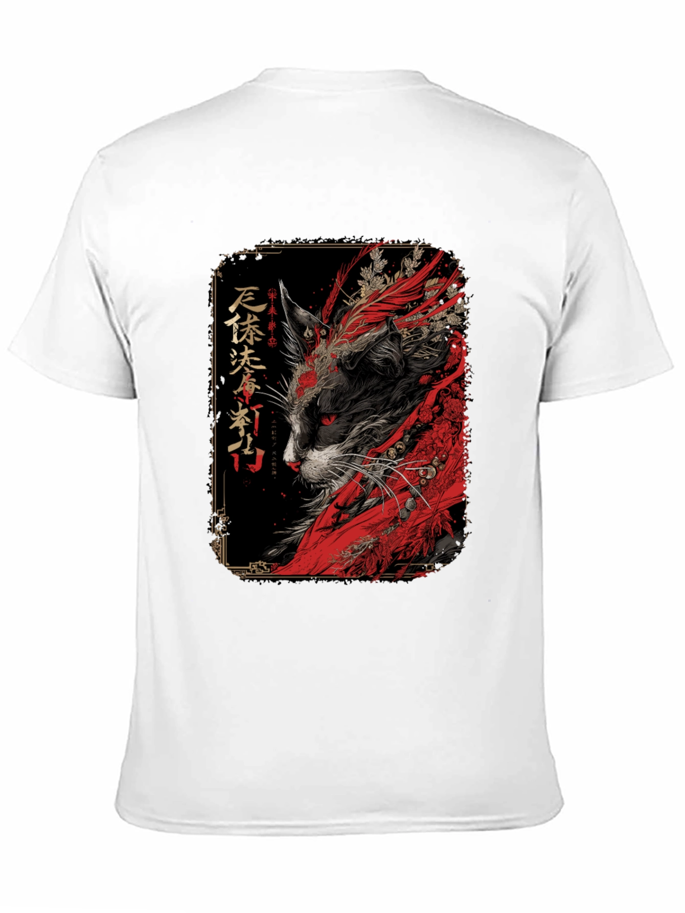 Black Japanese Cat Art T-Shirt view 11