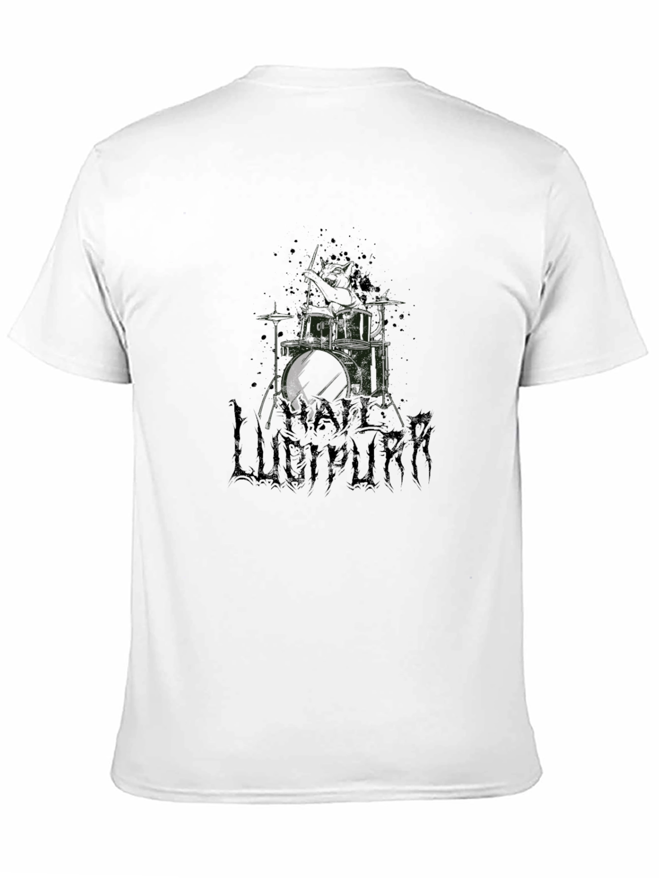 Black Lucipurr Black T-Shirt - Drum Kit Design view 11