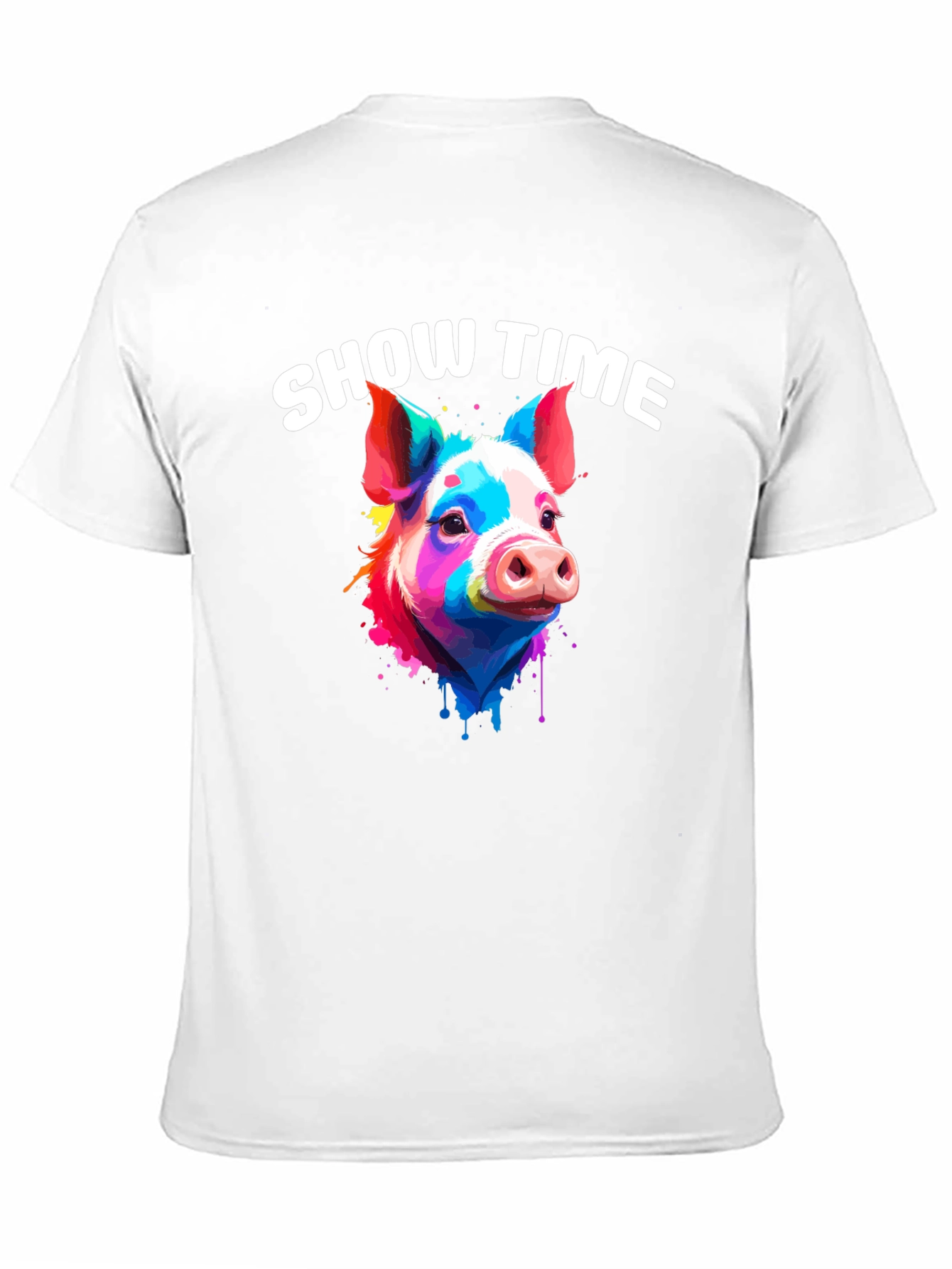 Black Show Time Pig T-Shirt: Colorful Animal Graphic Tee view 11