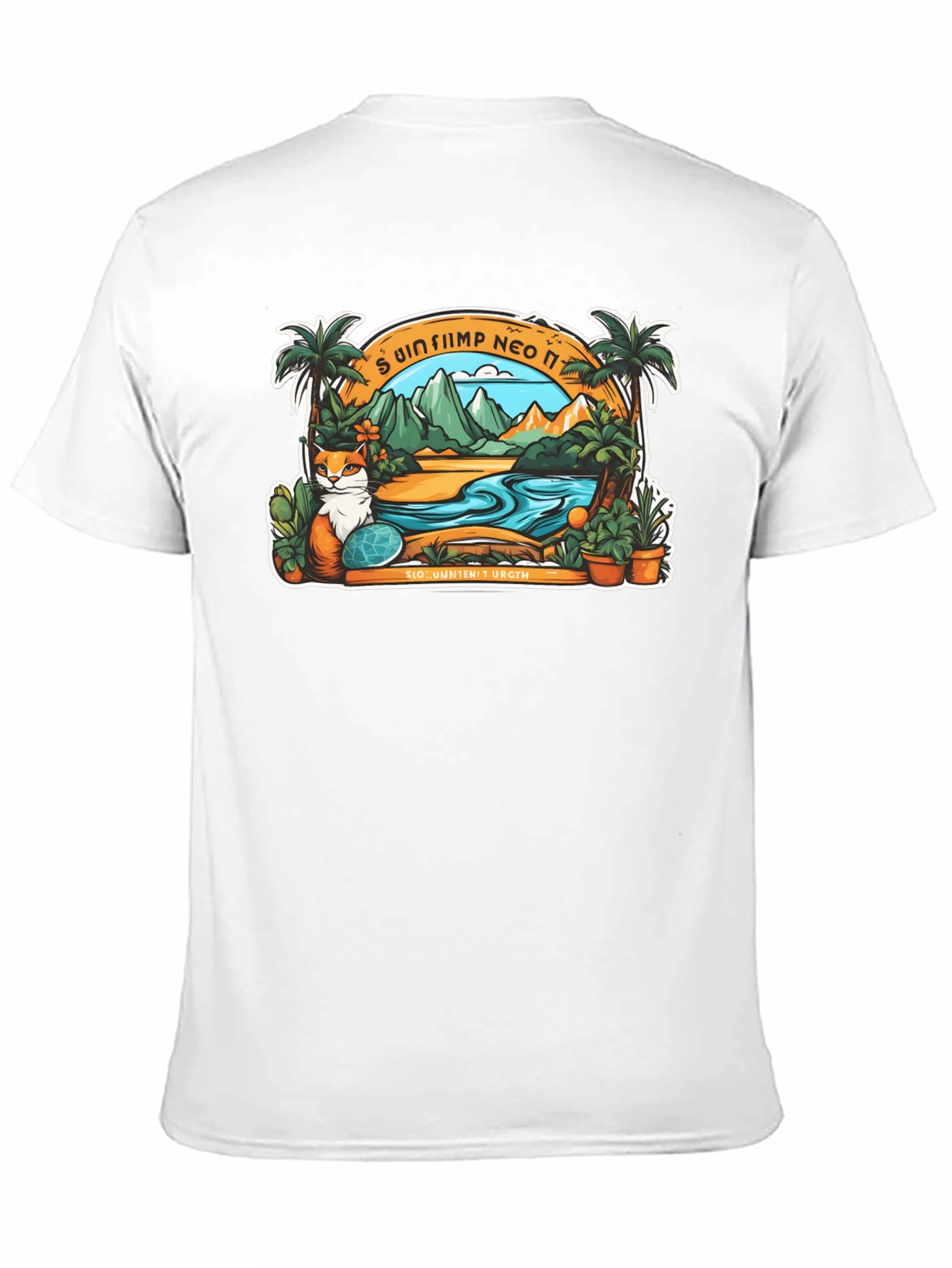 Black Tropical Cat Paradise Black T-Shirt view 11