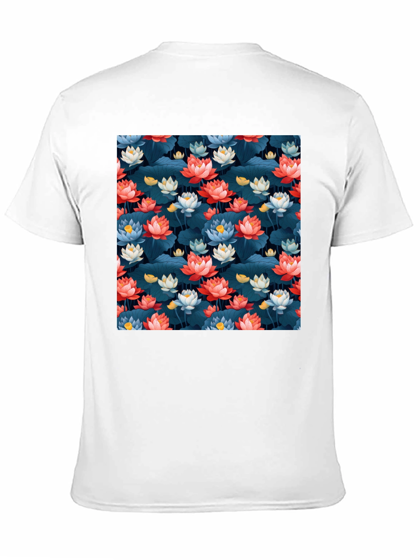 Black Lotus Flower Print Black T-Shirt view 11