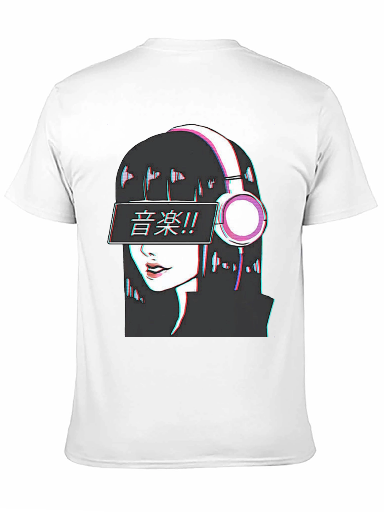 Black Anime Girl Music T-Shirt - Glitch Effect view 11
