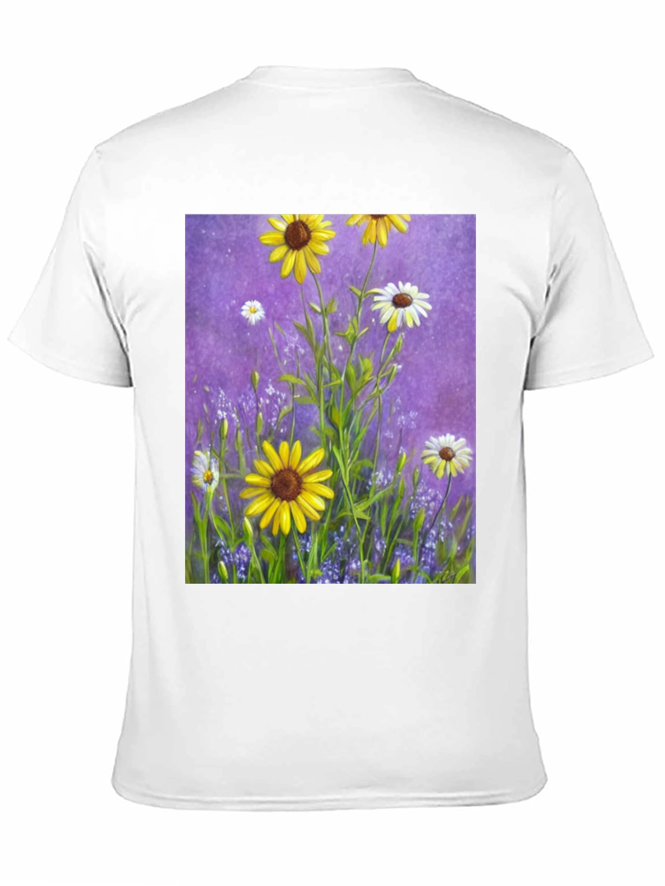 Black Floral Garden T-Shirt: Vibrant Sunflower Meadow Design view 11