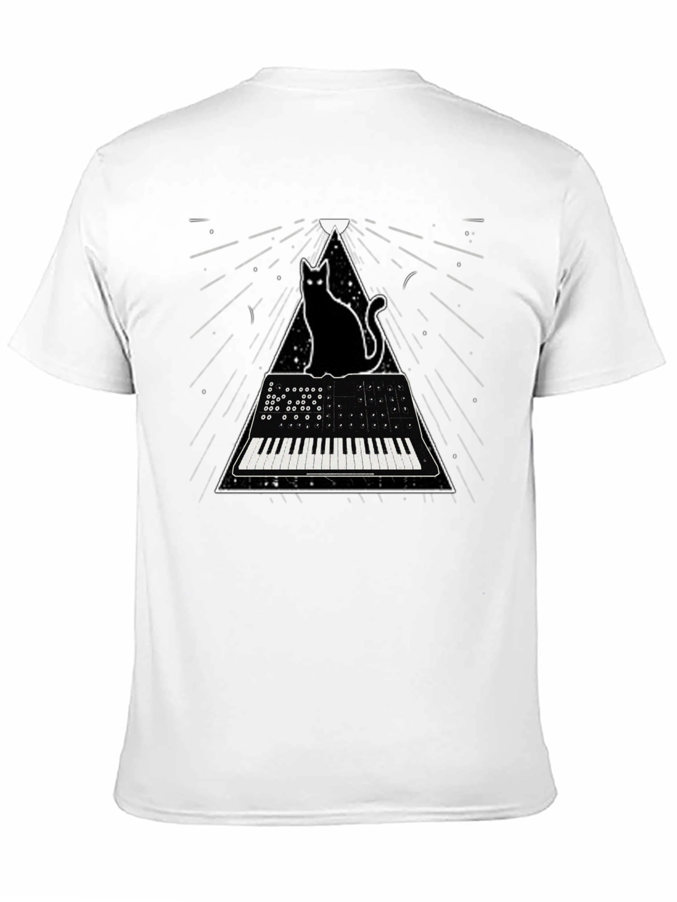 Black Cat Keyboard T-Shirt - Synthwave Style view 11