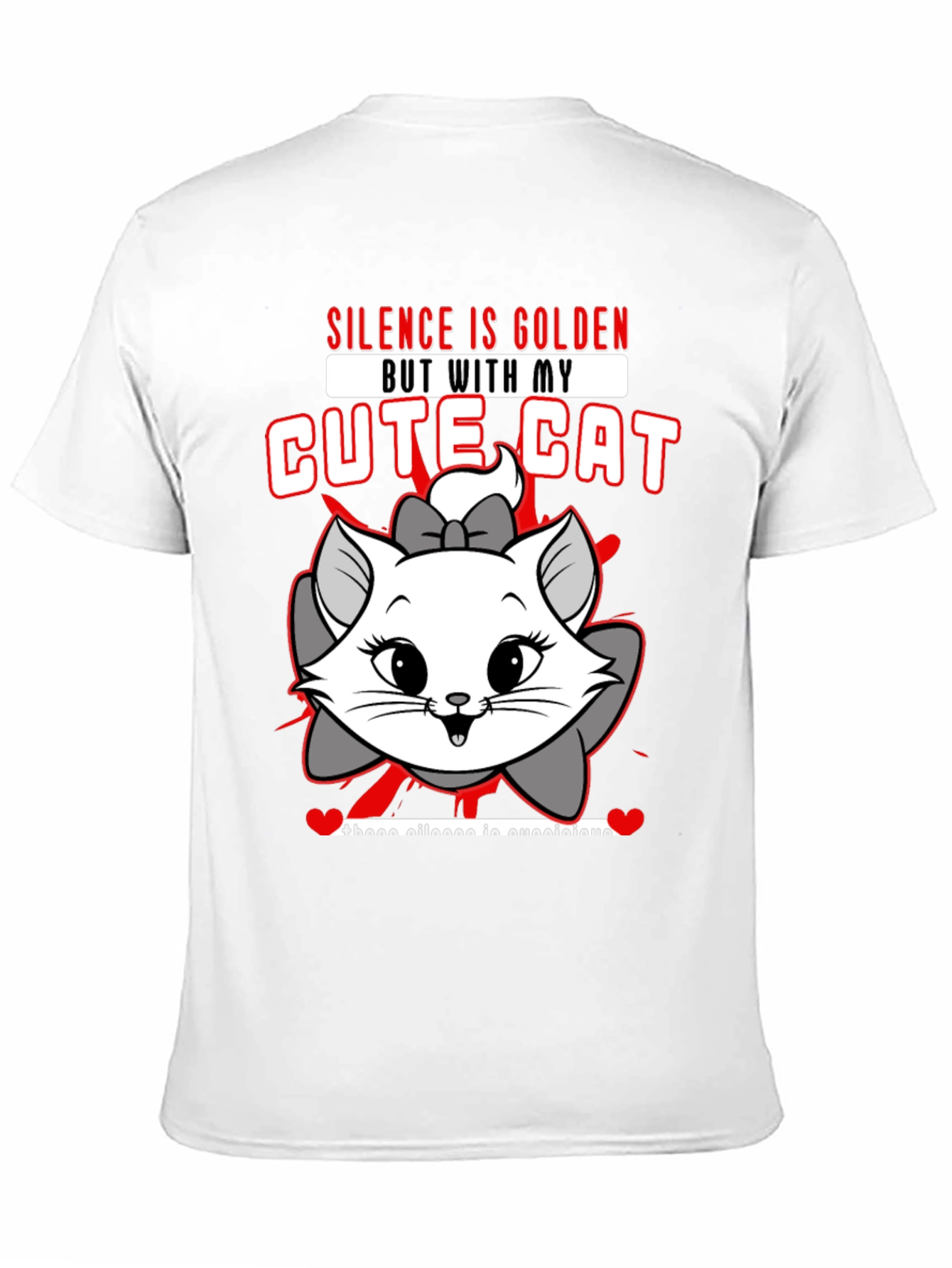 Black Cute Cat Graphic Tee - "Silence is Golden" view 11