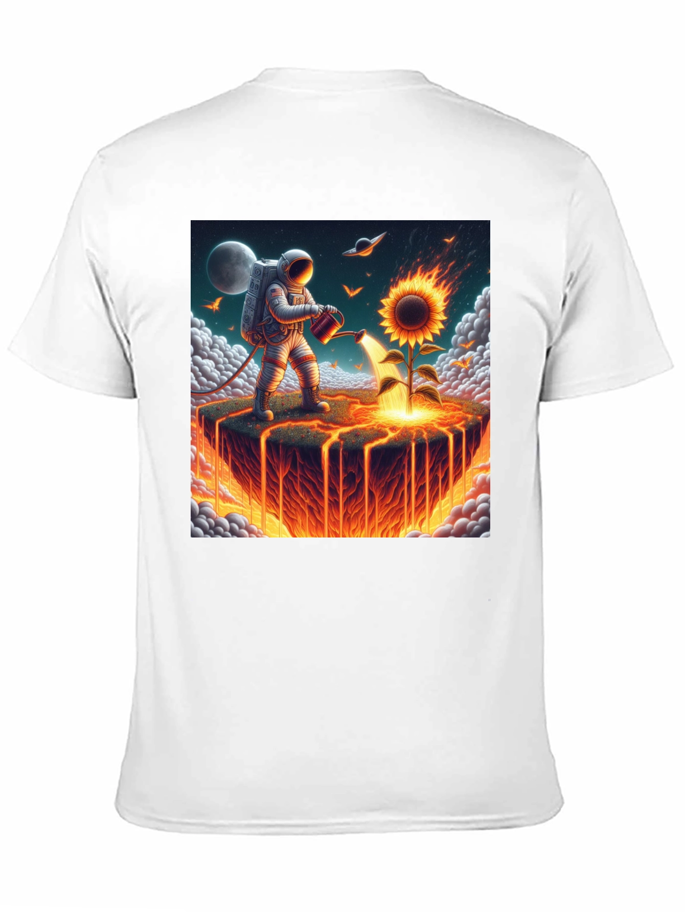 Black Astronaut Watering Fire Sunflower T-Shirt view 11