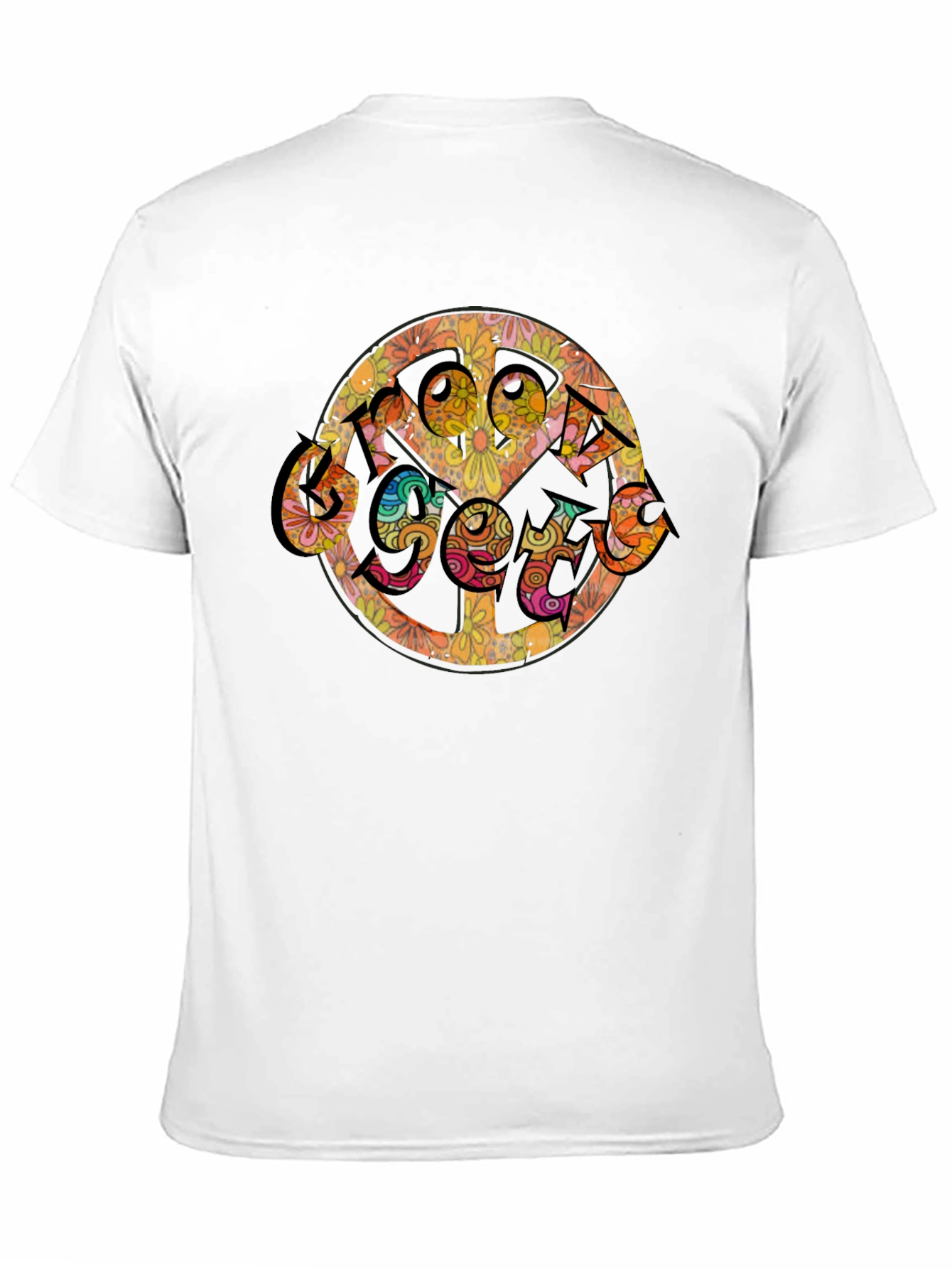 Black Groovy Retro Floral Peace Sign T-Shirt view 11