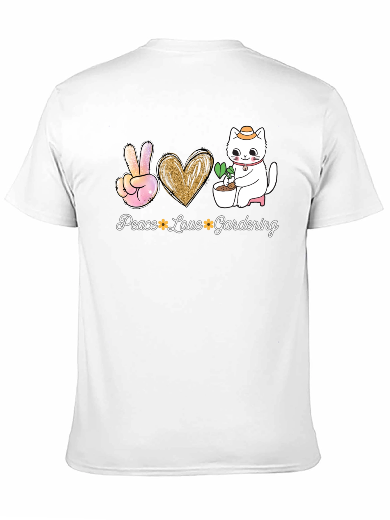 Black Peace Love Gardening T-Shirt - Cat Lover Tee view 11