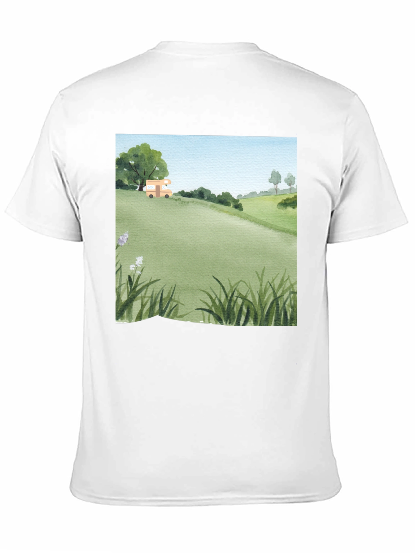 Black Watercolor Landscape Camper T-Shirt view 11