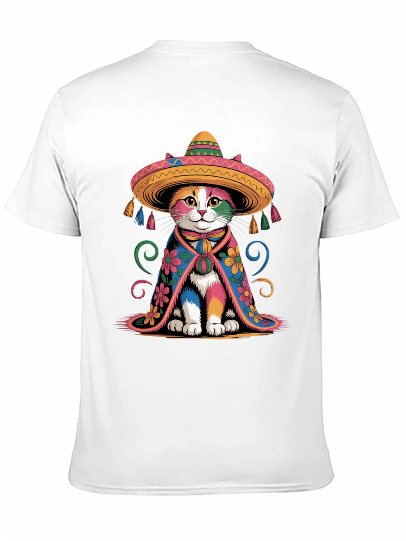 Black Colorful Cat Sombrero T-Shirt view 11