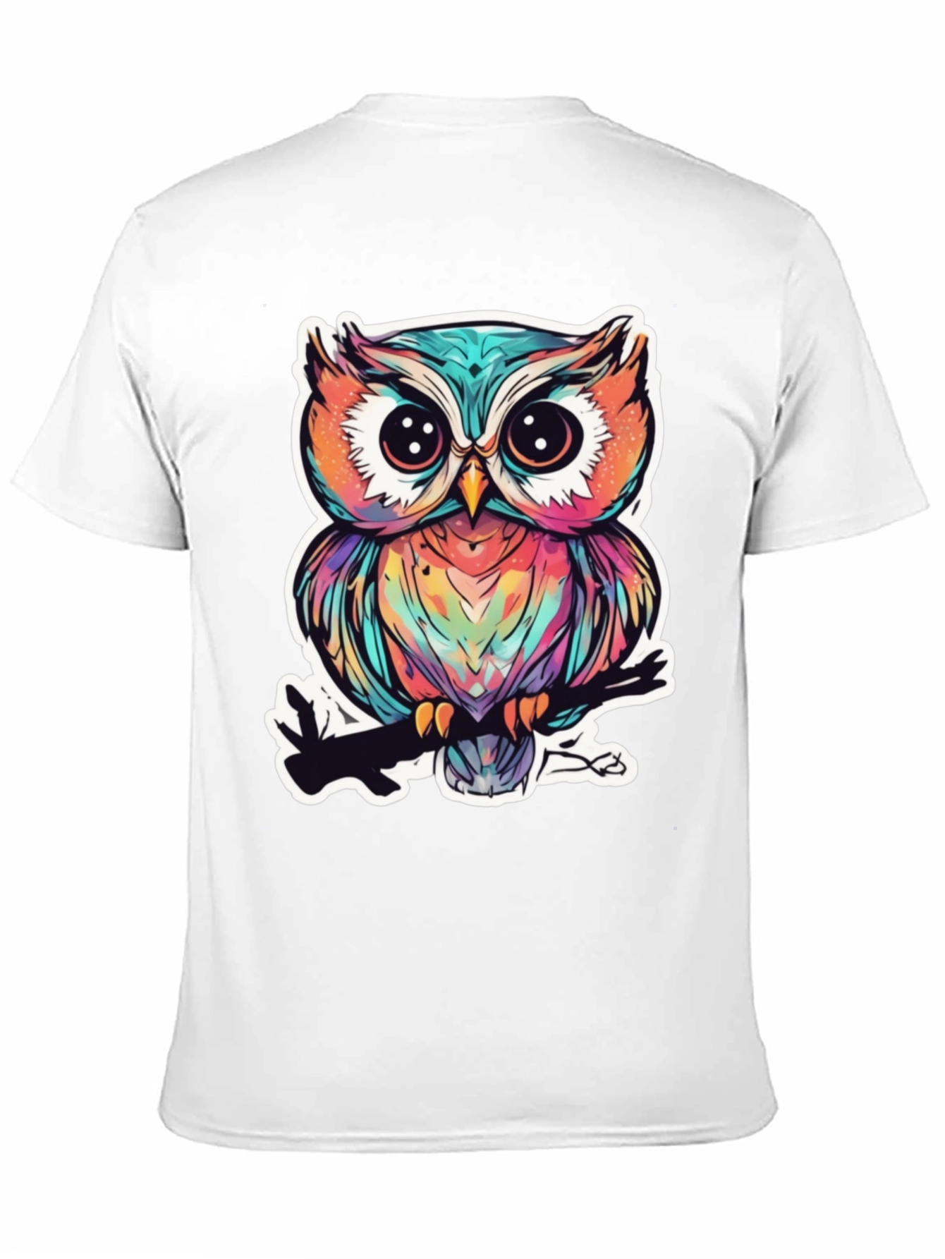 Black Colorful Owl Graphic Tee - Unique Bird Design view 11