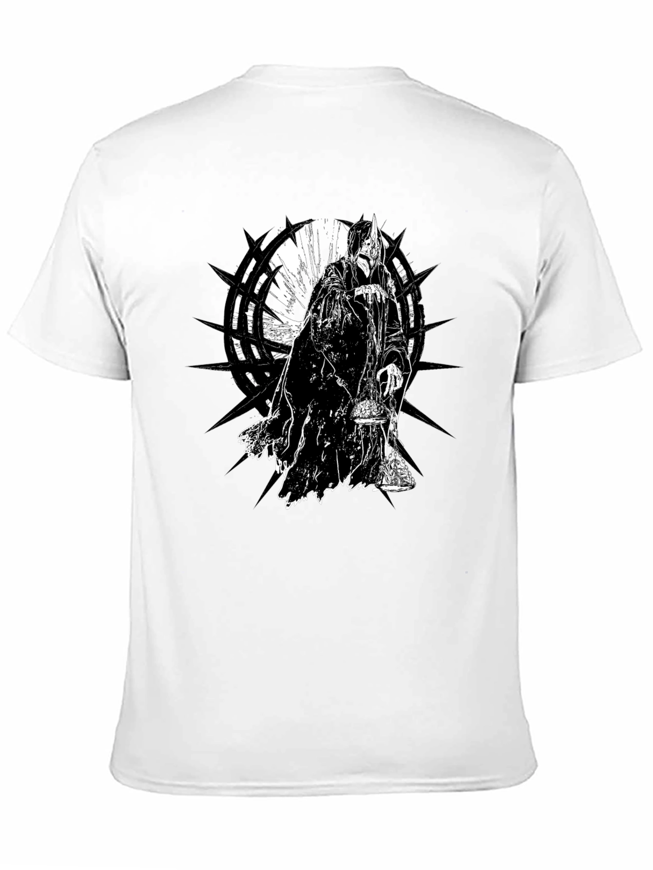 Black Men's Black T-Shirt with Fantasy Grim Reaper Design view 11
