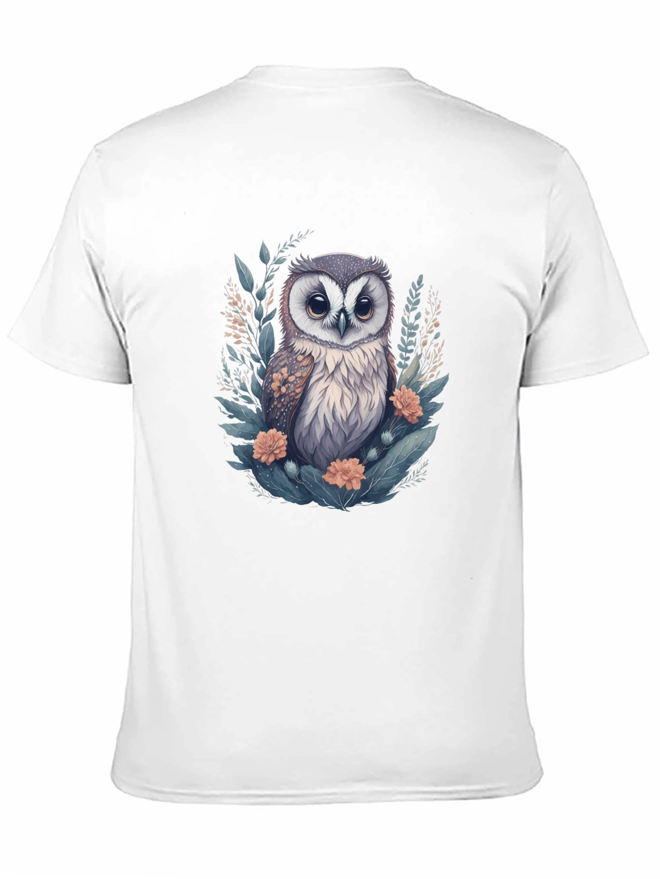 Black Cute Owl Floral Graphic Print Black T-Shirt view 11