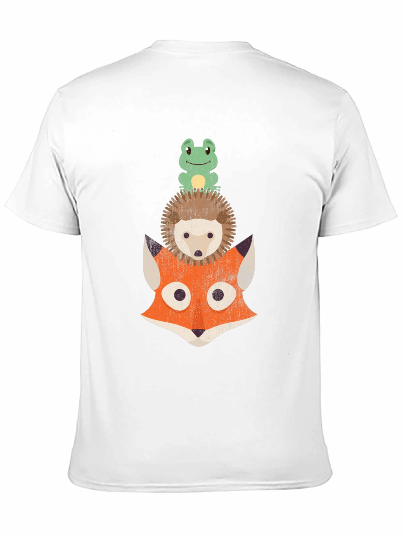 Black Stacked Animal Tee: Frog, Hedgehog, and Fox Design T-Shirt view 11